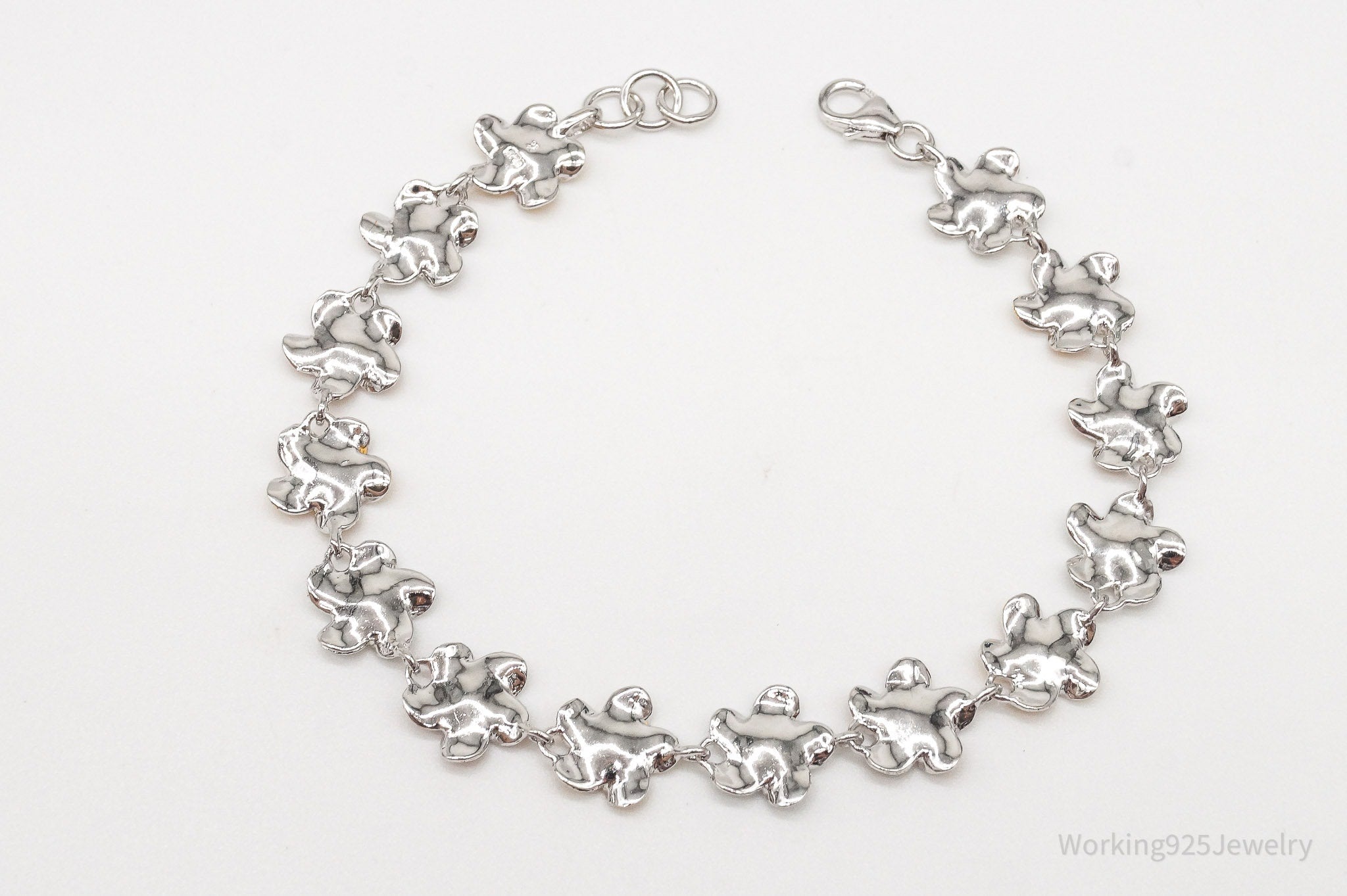 Vintage Cubic Zirconia Flowers Sterling Silver Three Tone Bracelet