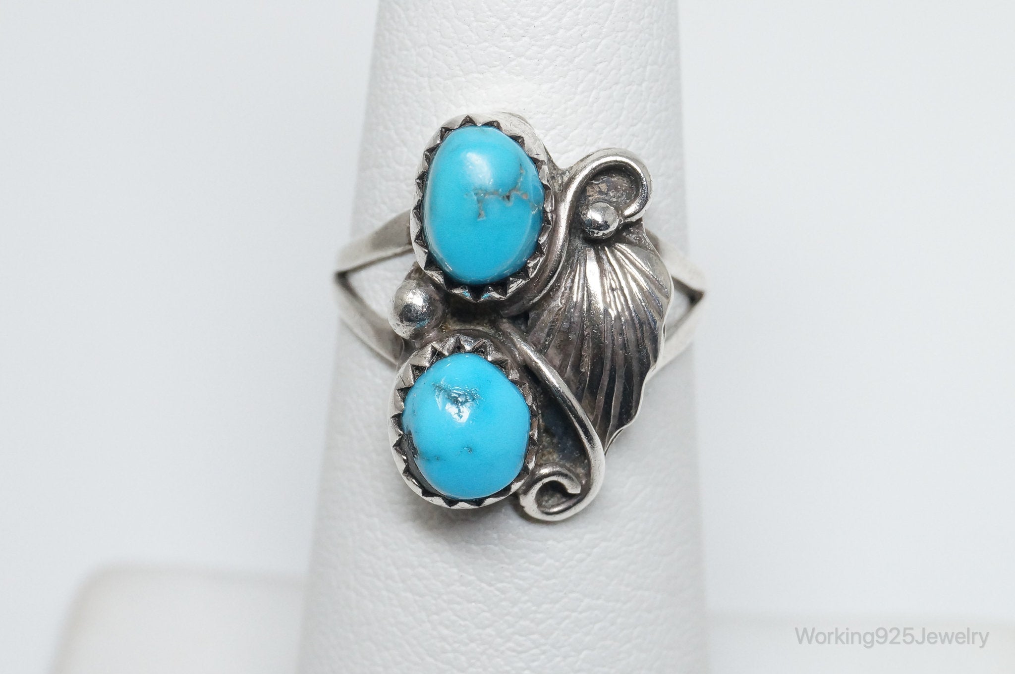 Vtg Native American Turquoise Unsigned Sterling Silver Ring - SZ 5.25