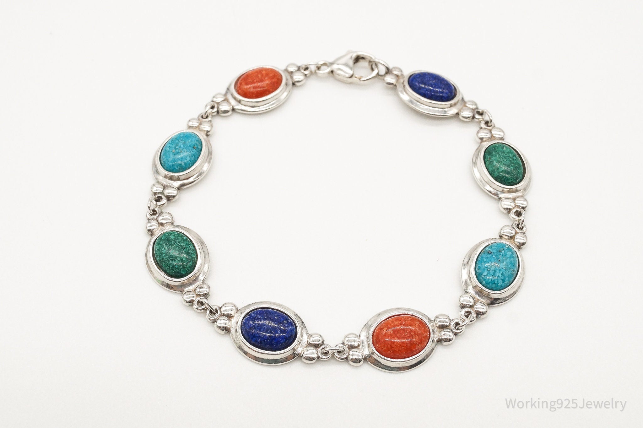 Vintage Designer CCO Multi Gemstone Sterling Silver Bracelet