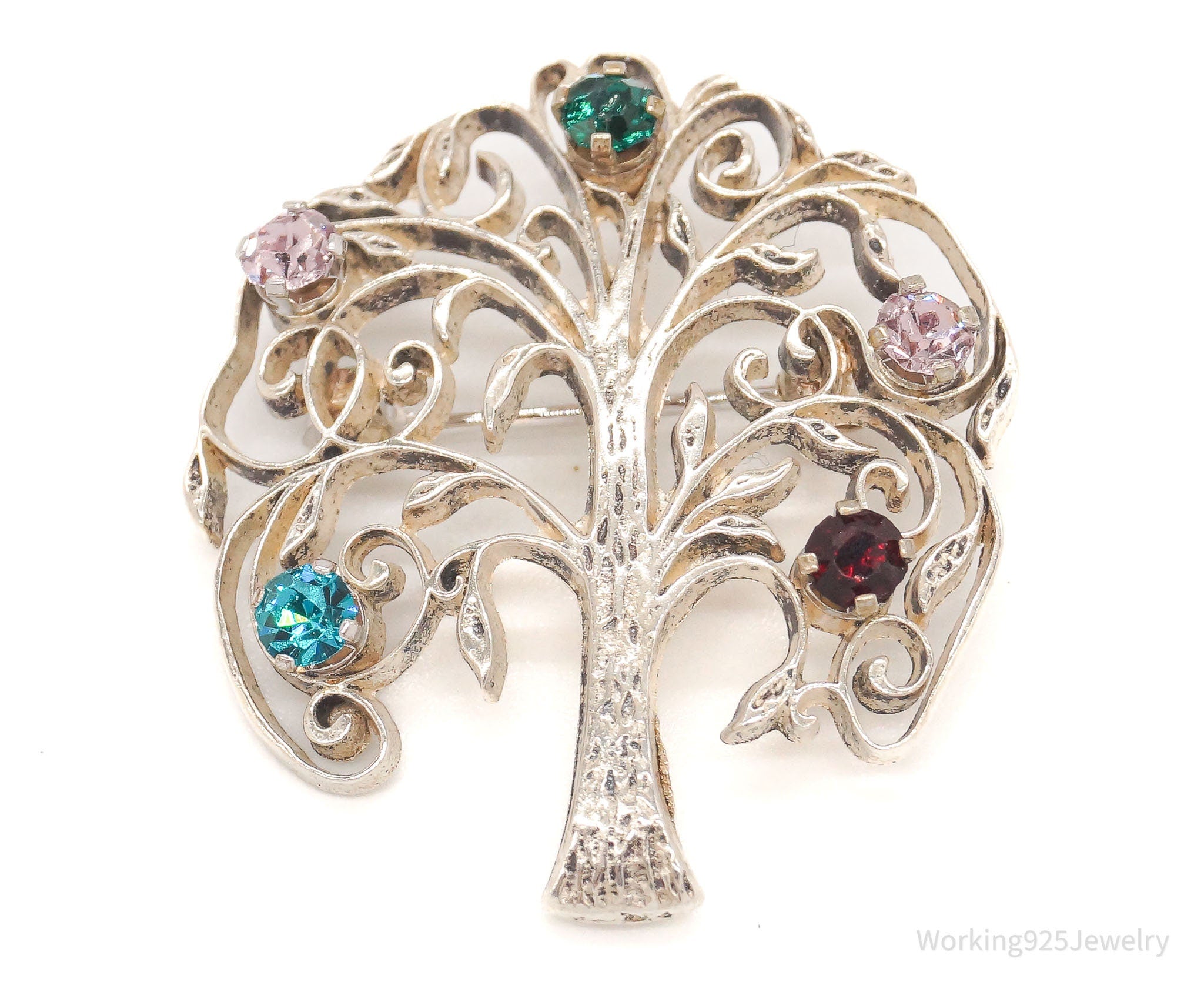 Antique Anson Rhinestone Tree Sterling Silver Pin