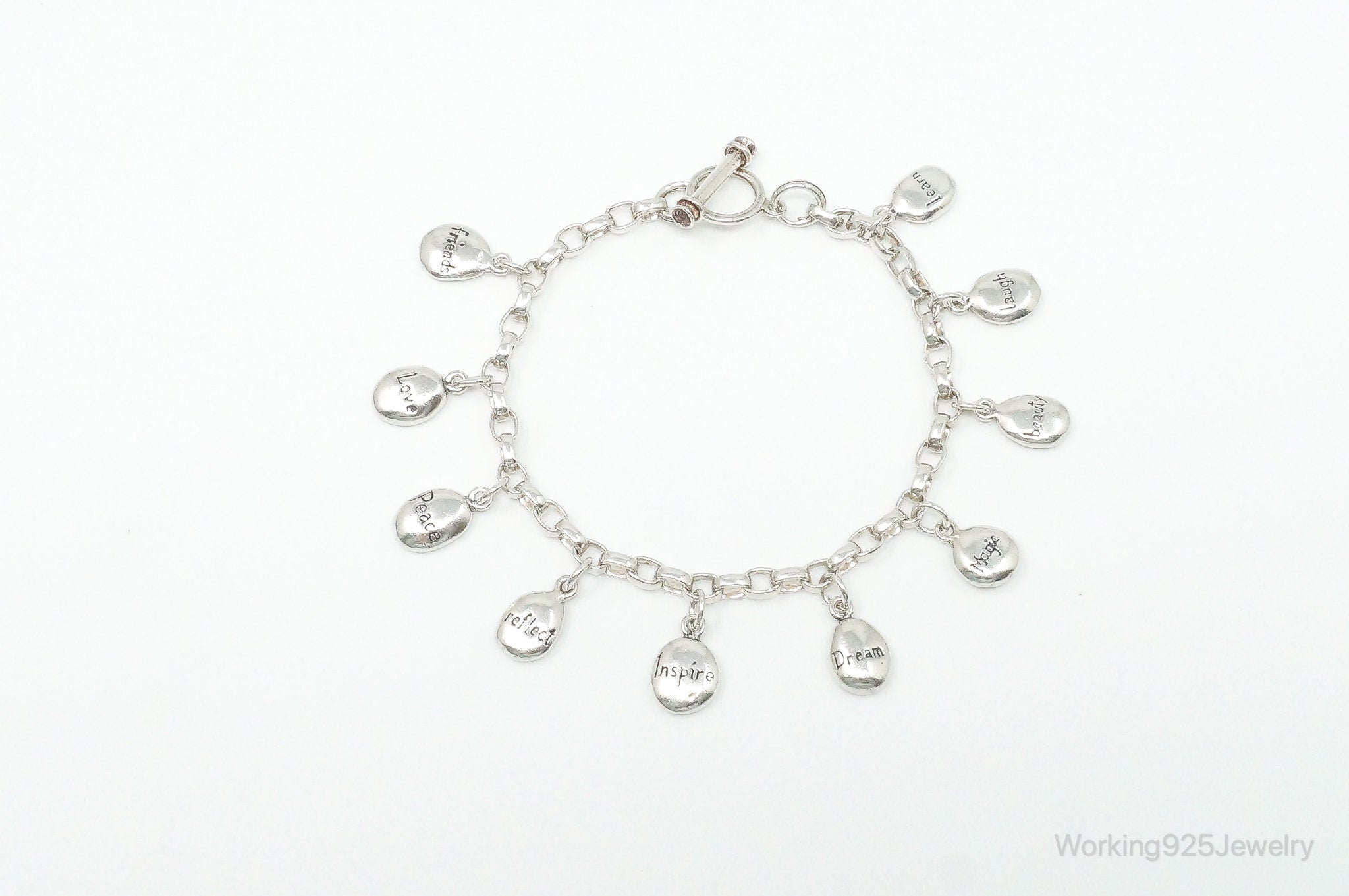 Vintage Inspiring Words Sterling Silver Charms Bracelet