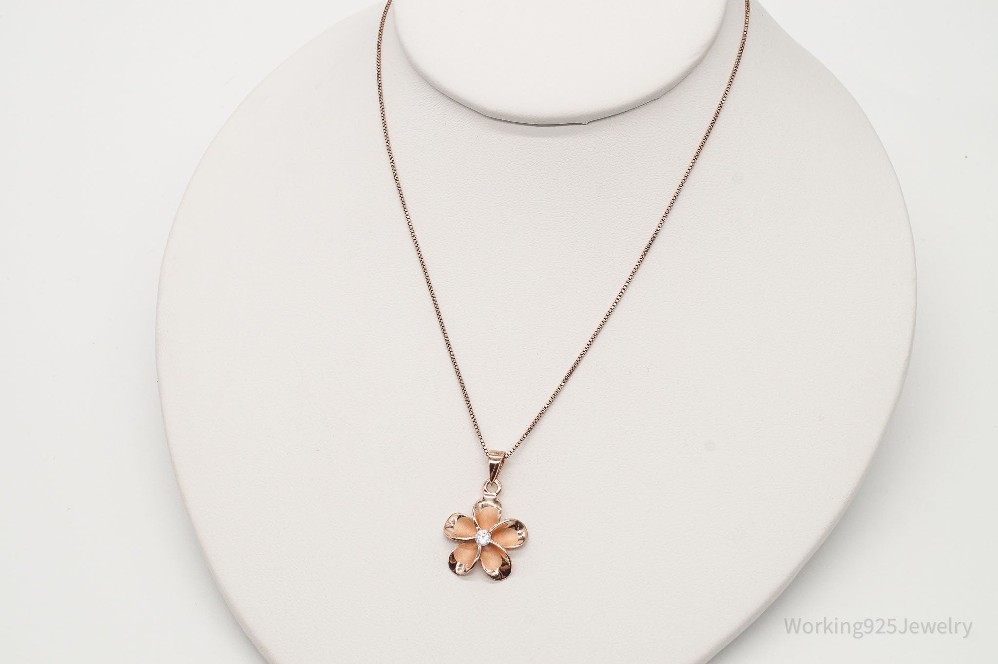 Vintage Cubic Zirconia Rose Gold Vermeil Sterling Silver Flower Necklace