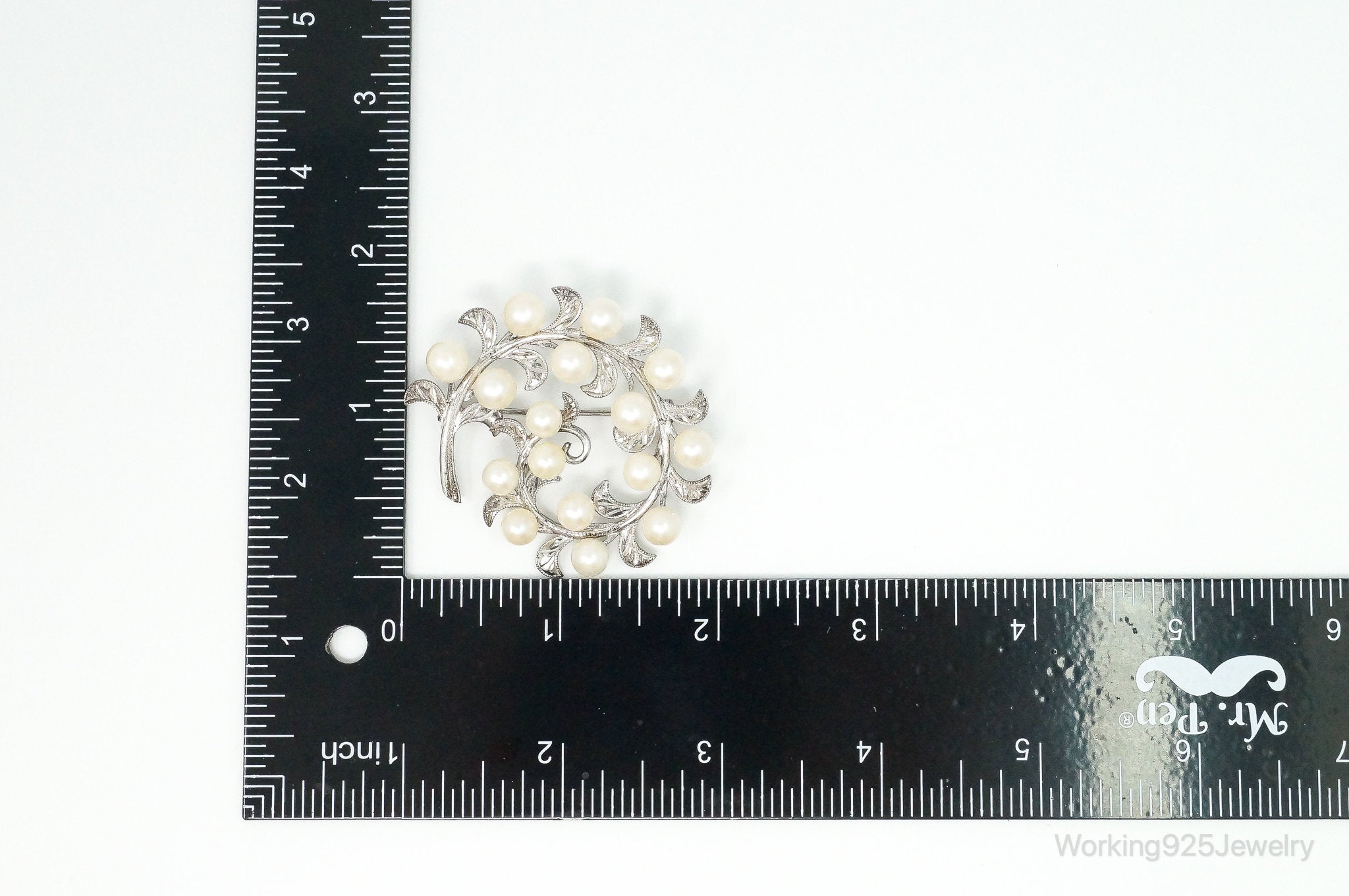 Large Antique Faux Pearl Sterling Silver Brooch Pin