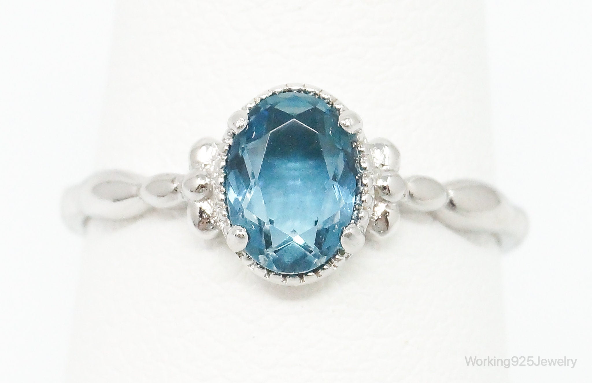 Blue Topaz Sterling Silver Ring - Size 7 Adjustable