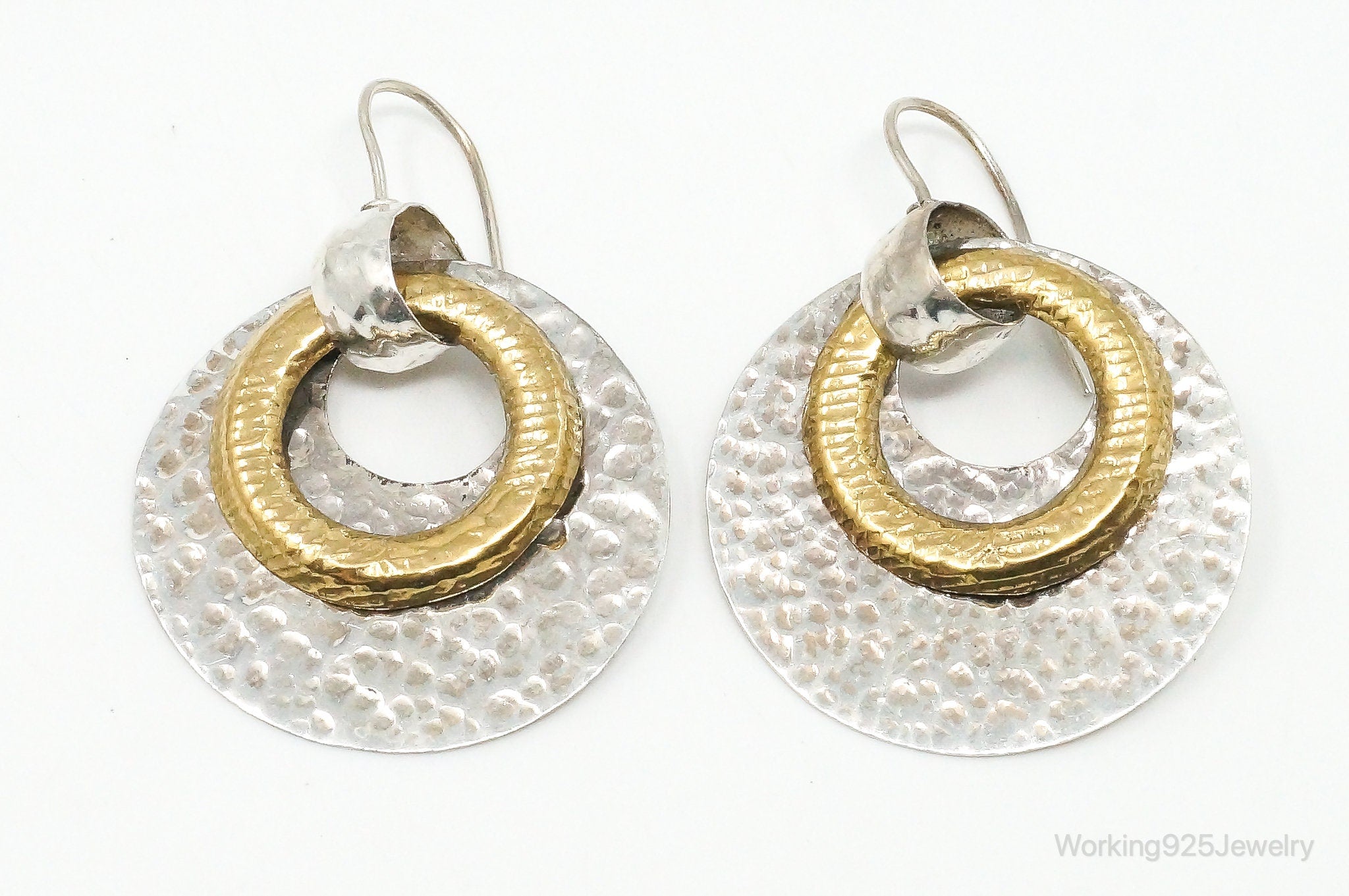 Vintage Brass Sterling Silver Hammered Style Earrings