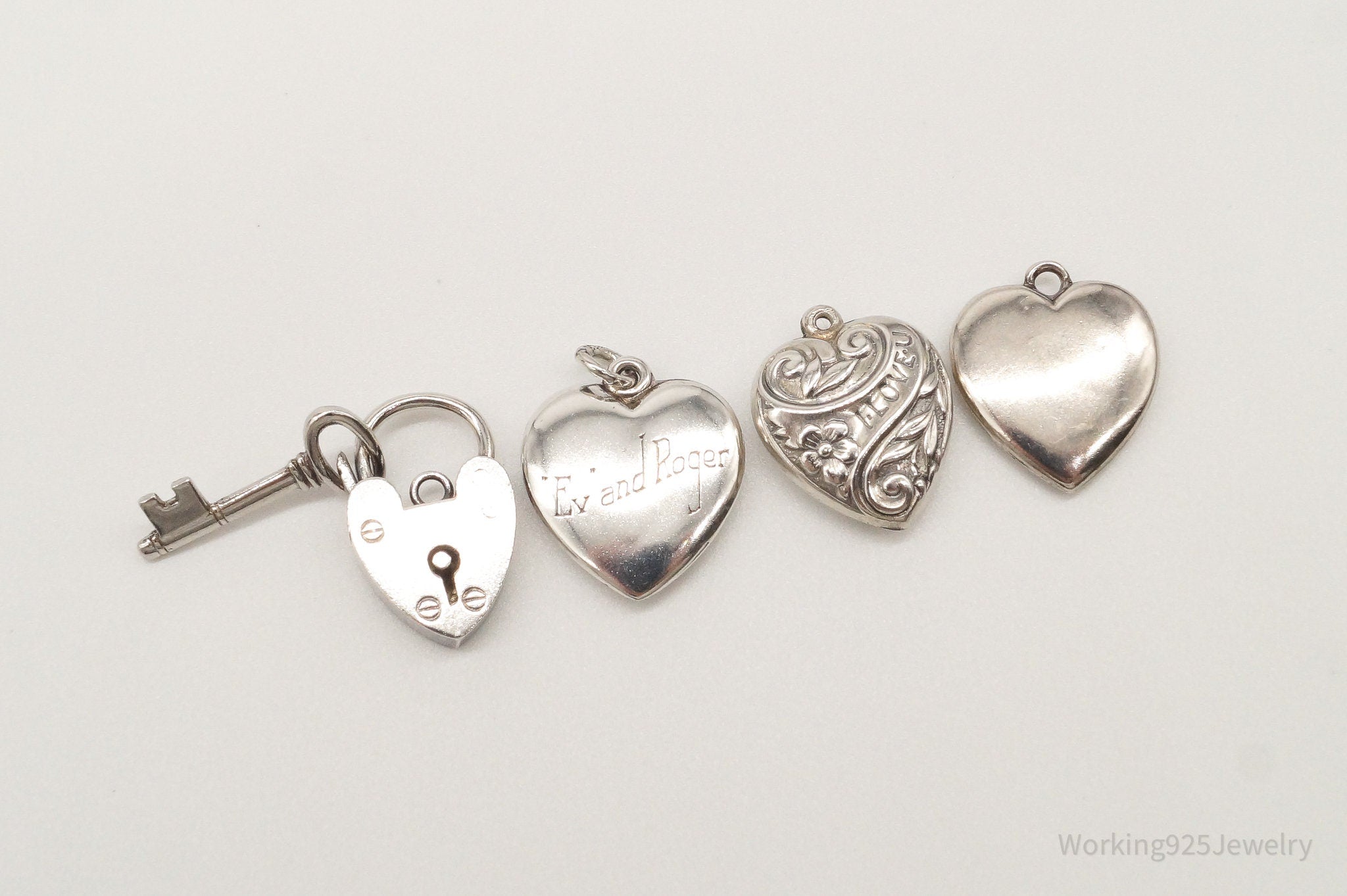 Vintage Antique Puffy Hearts Sterling Silver Charms Lot