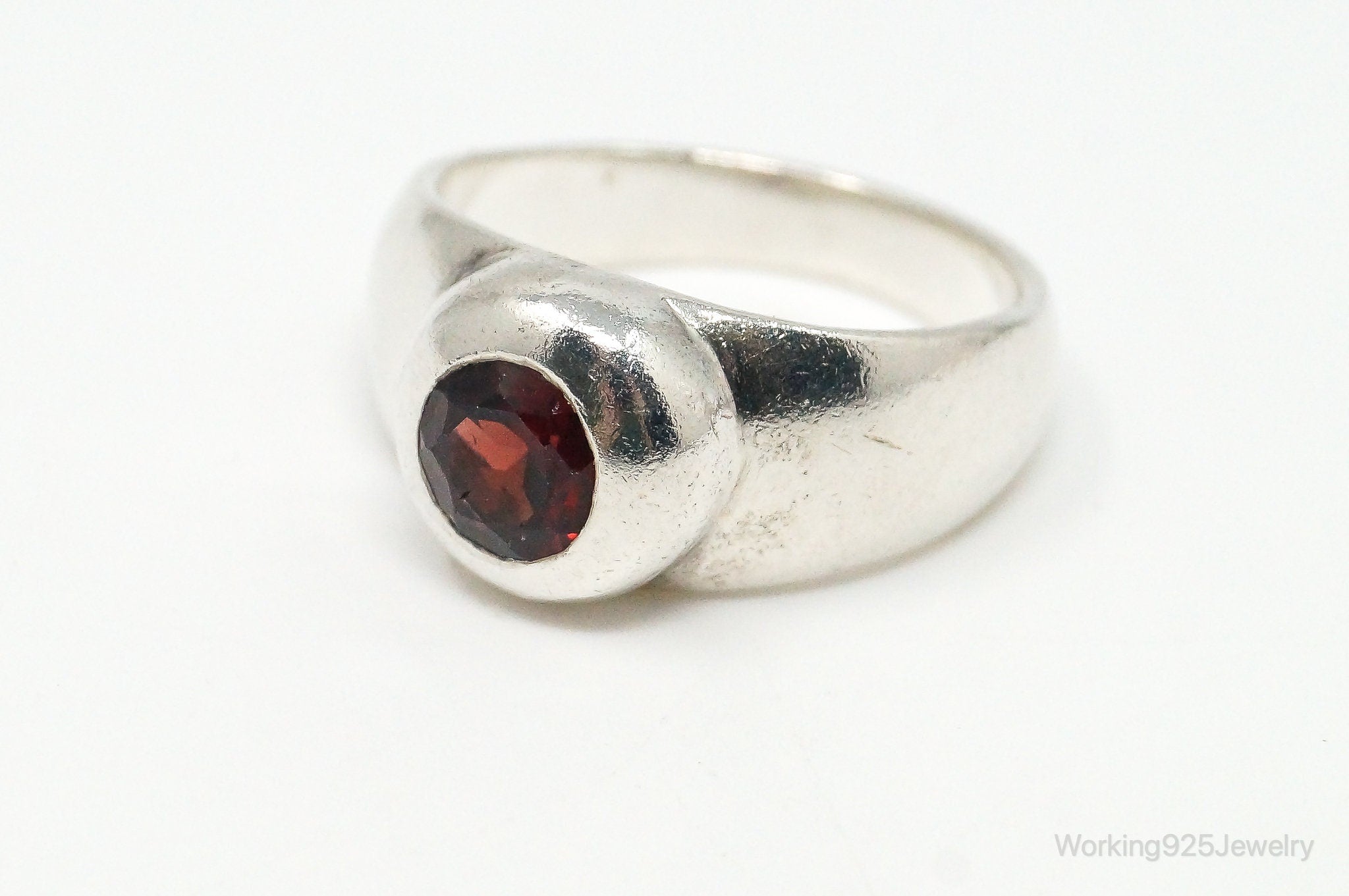 Vintage Garnet Sterling Silver Ring - Size 7.25