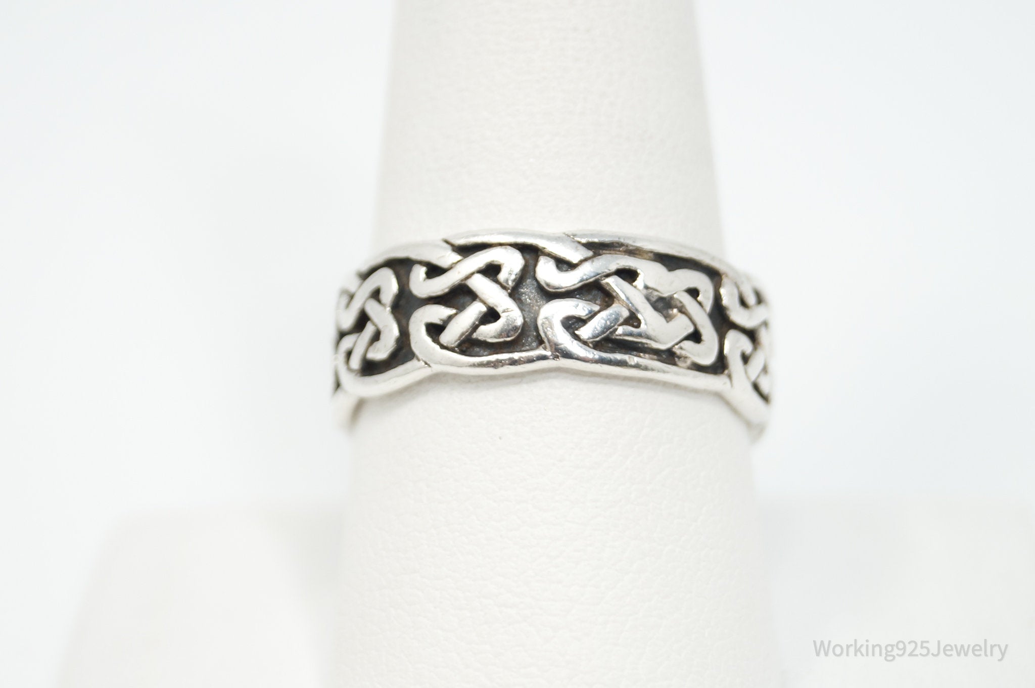 Vintage Designer PSCL Celtic Knot Design Sterling Silver Band Ring - Sz 9.75