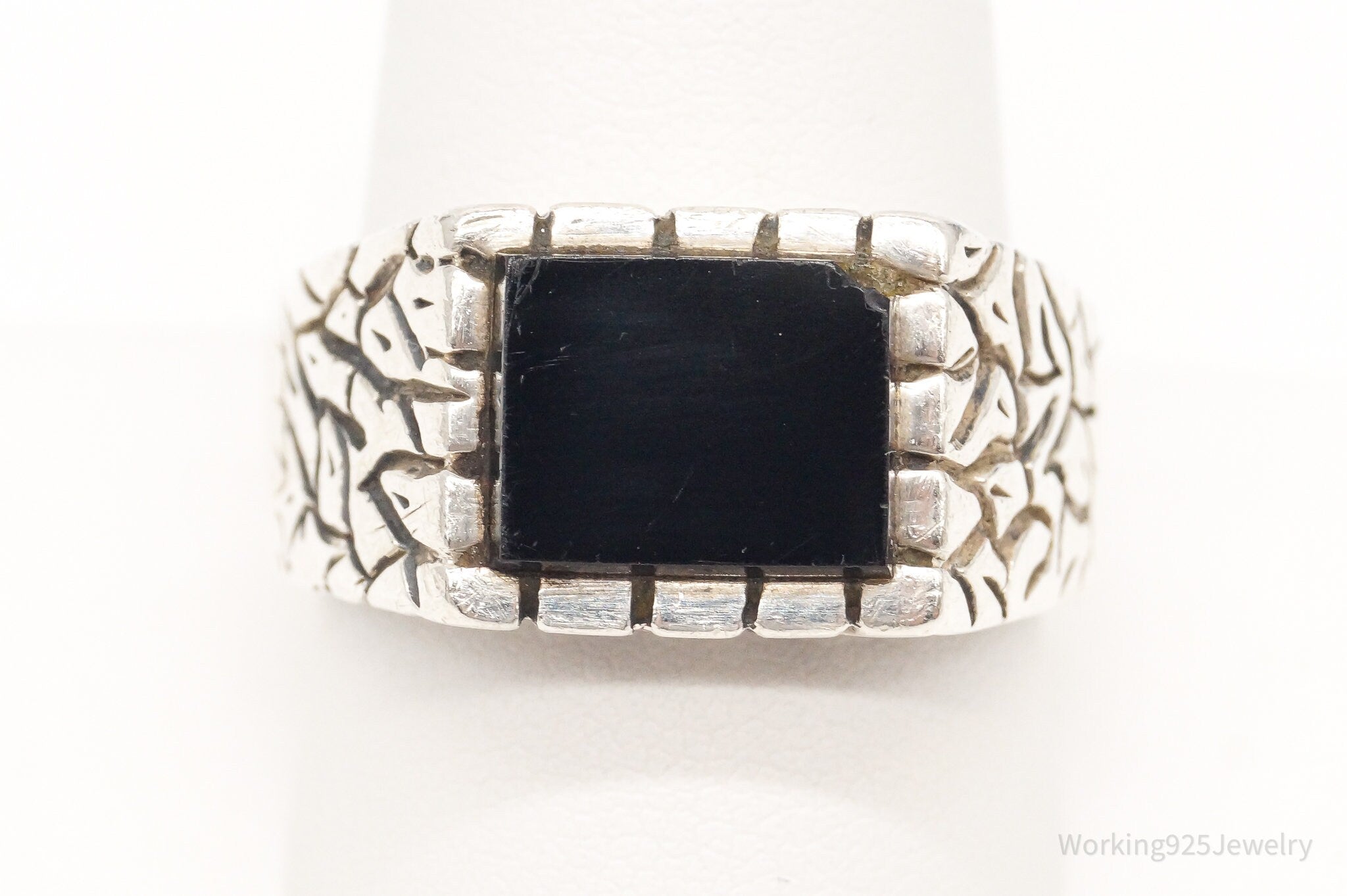 Vintage Black Onyx Sterling Silver Ring - Size 11