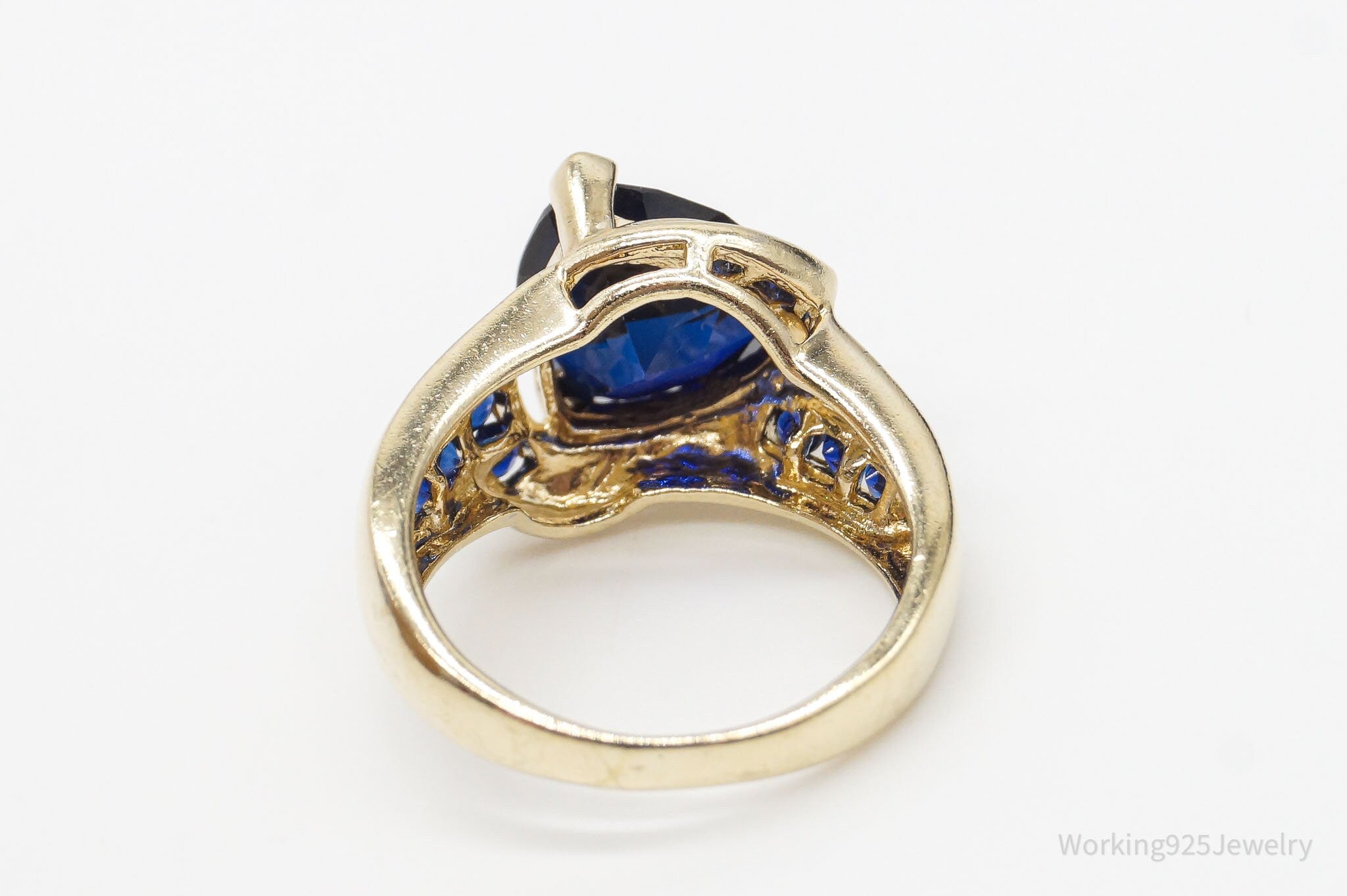 Vintage Designer Lab Sapphire Gold Over Sterling Silver Ring Size 6