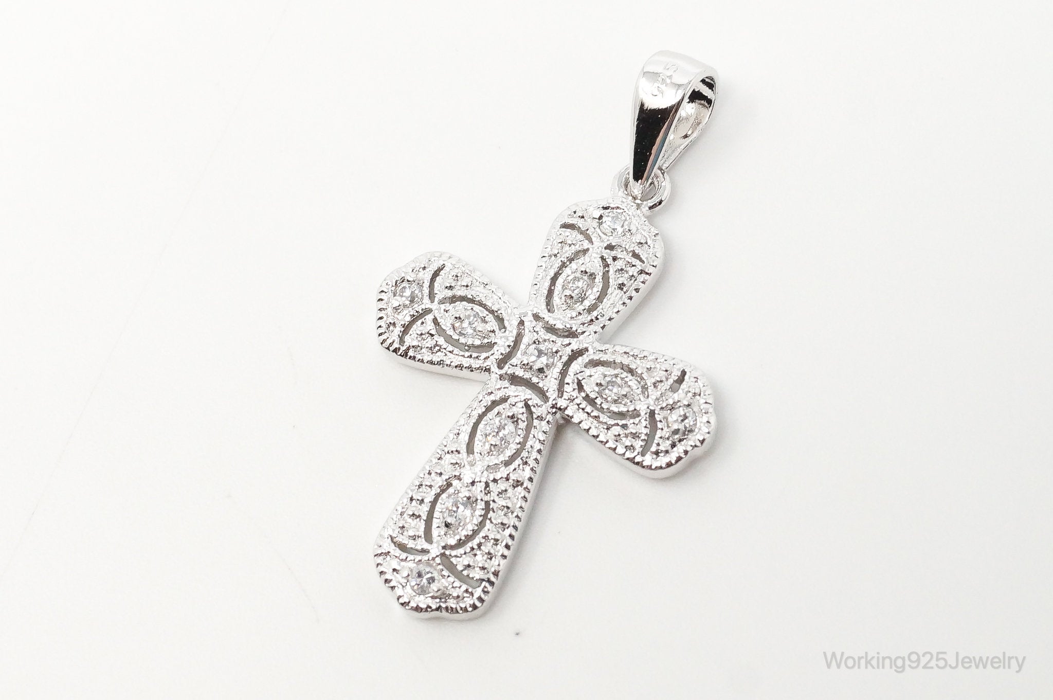 Designer FAS Cubic Zirconia Cross Sterling Silver Necklace Pendant