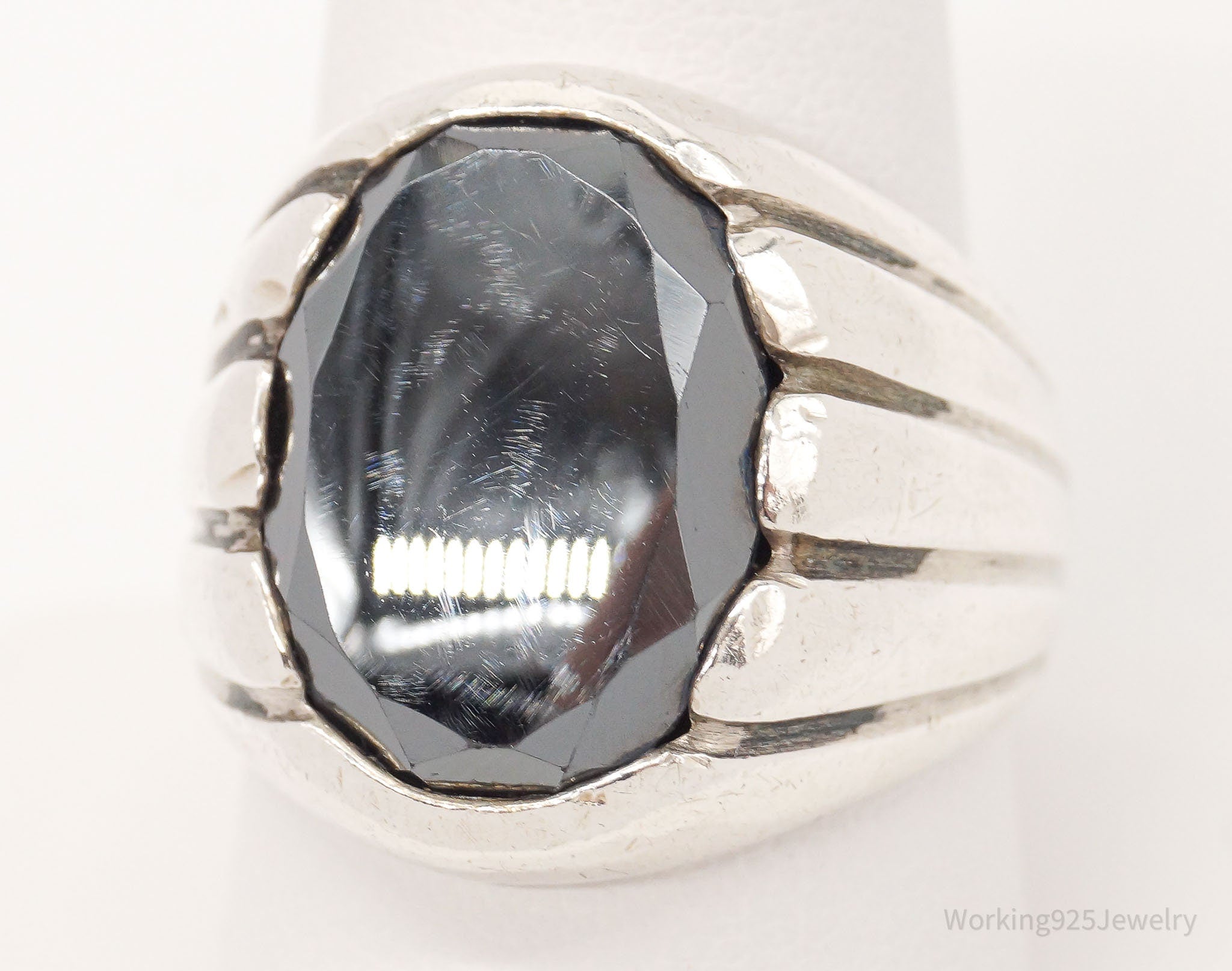 Vintage Designer WM Co Hematite Sterling Silver Ring - Size 10