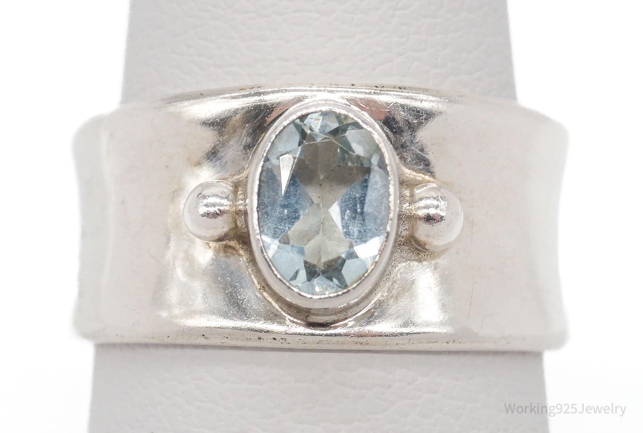 Vintage Blue Topaz Sterling Silver Ring - Size 7.25