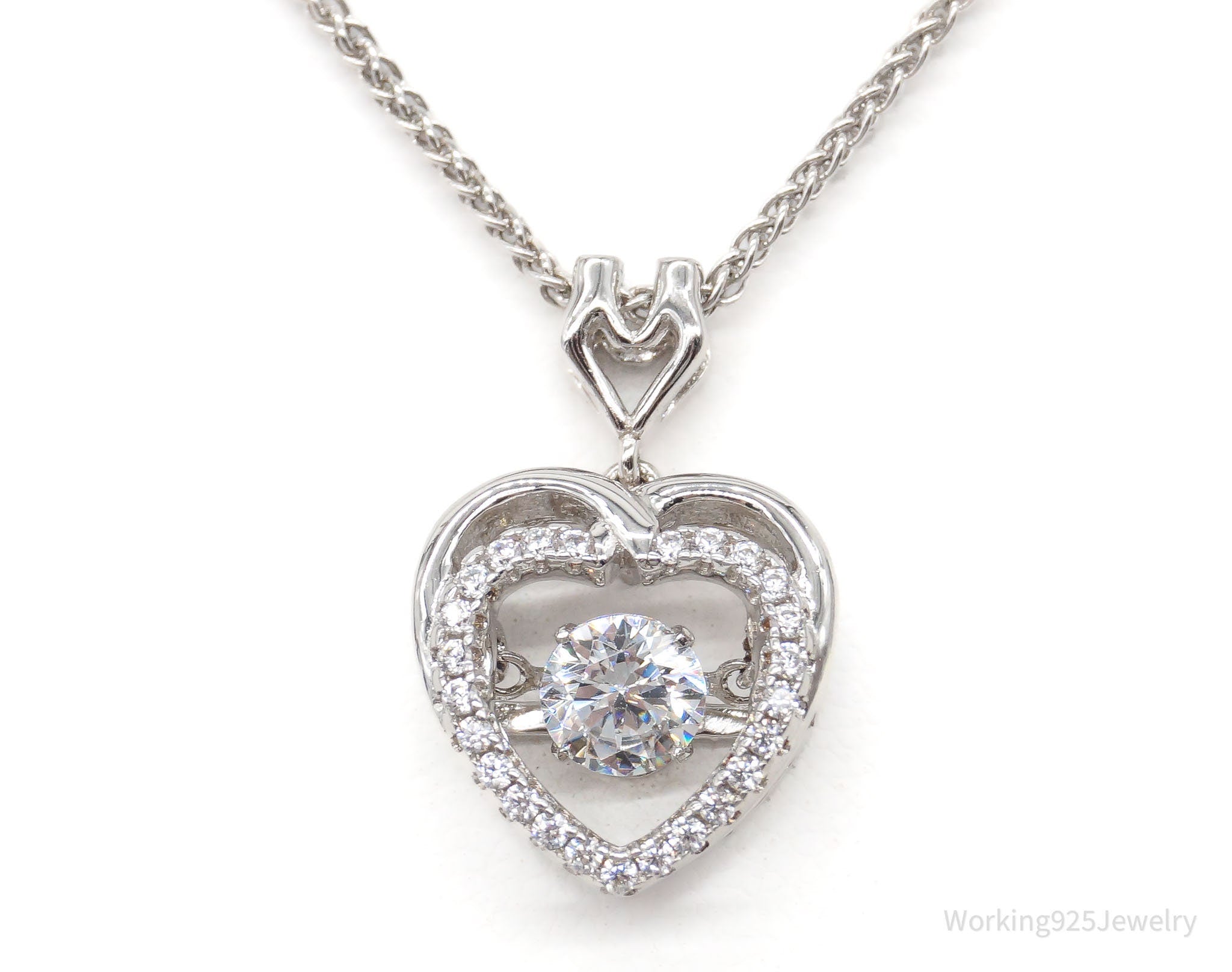 Designer Boru Cubic Zirconia Heart Sterling Silver Necklace