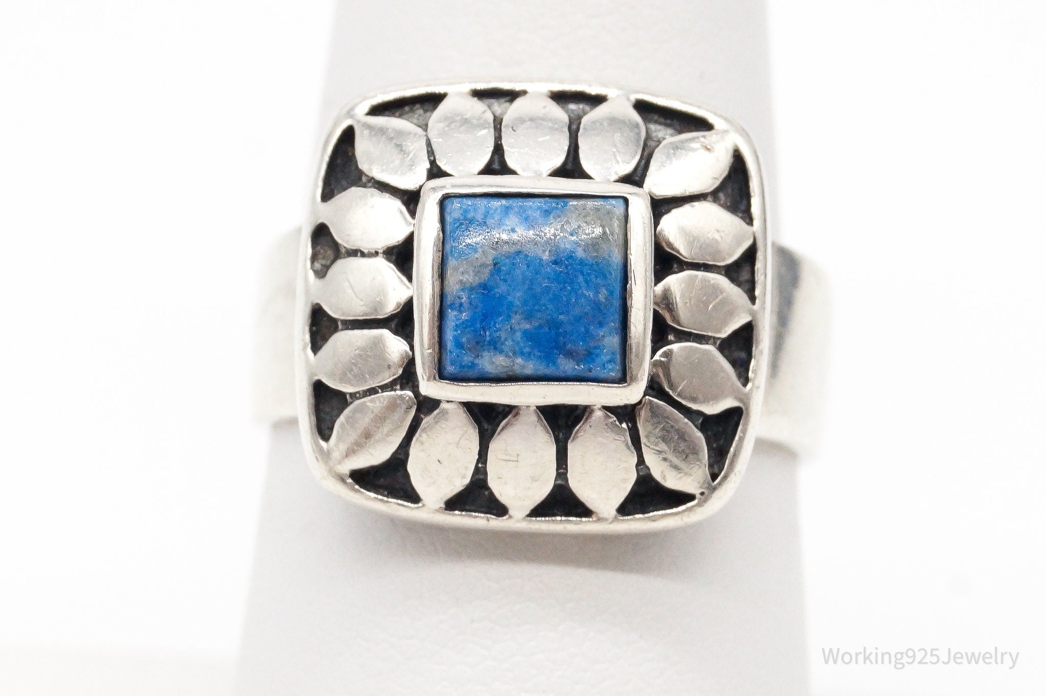 Vintage Lapis Lazuli Flower Sterling Silver Ring - Size 7