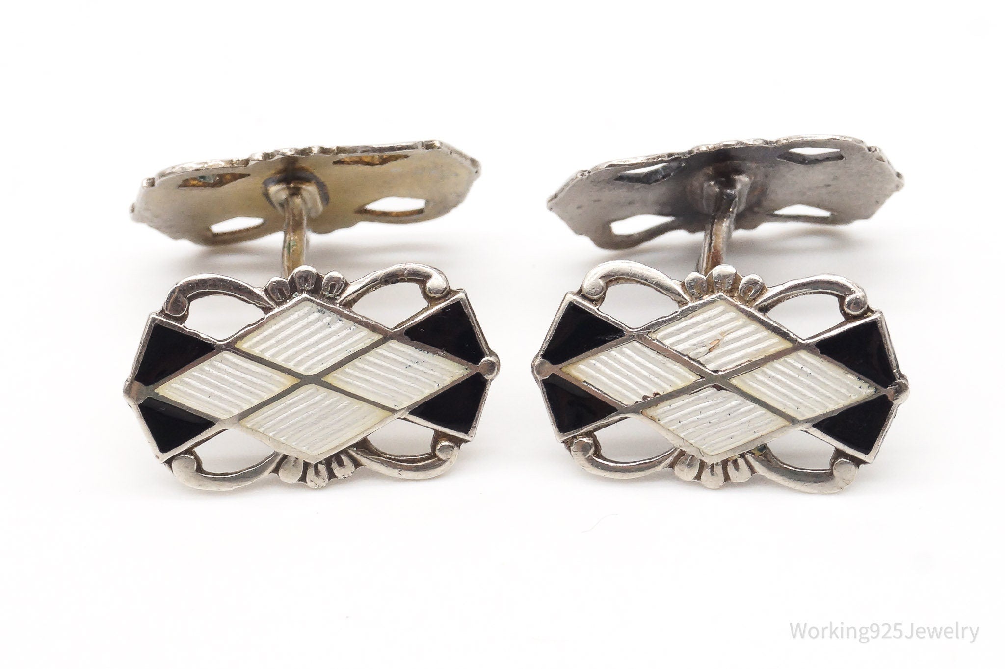 Vintage Aksel Holmsen Norne Enamel Sterling Silver Cufflinks