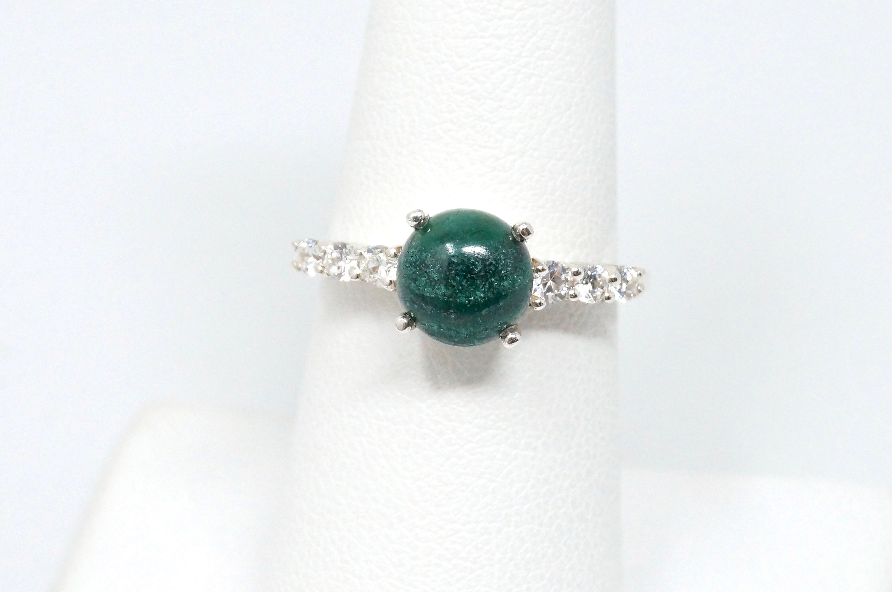 Vintage Green Malachite Cz Accented Southwestern Style Sterling Silver Ring Sz 7