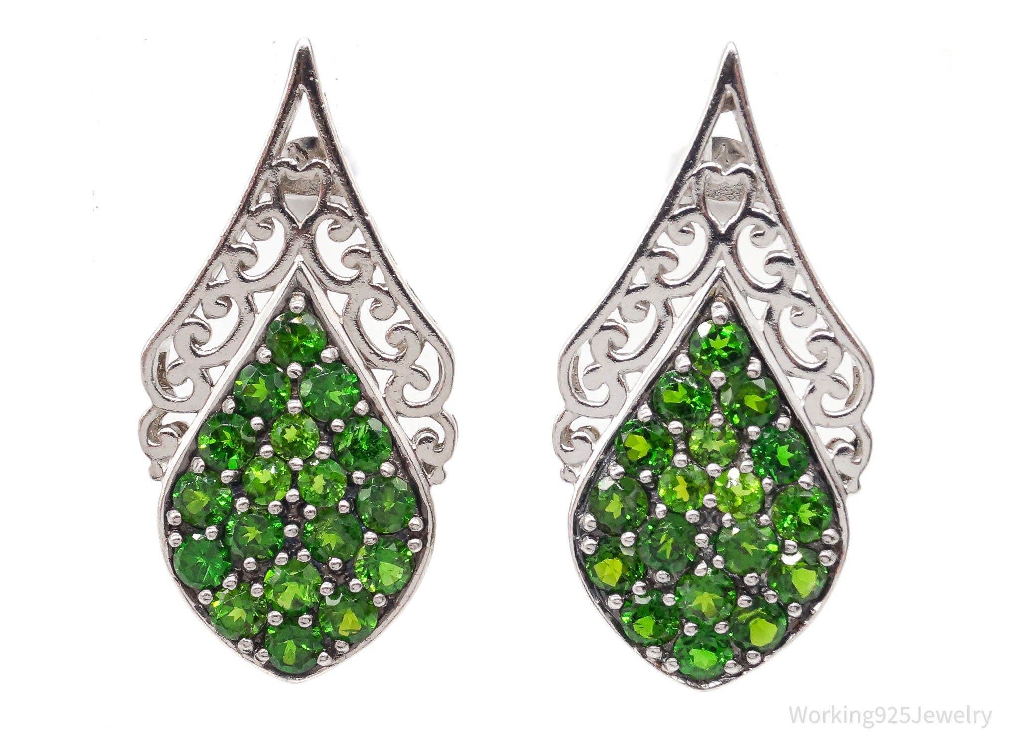 Designer Lab Emerald Rhodium Over Sterling Silver Earrings