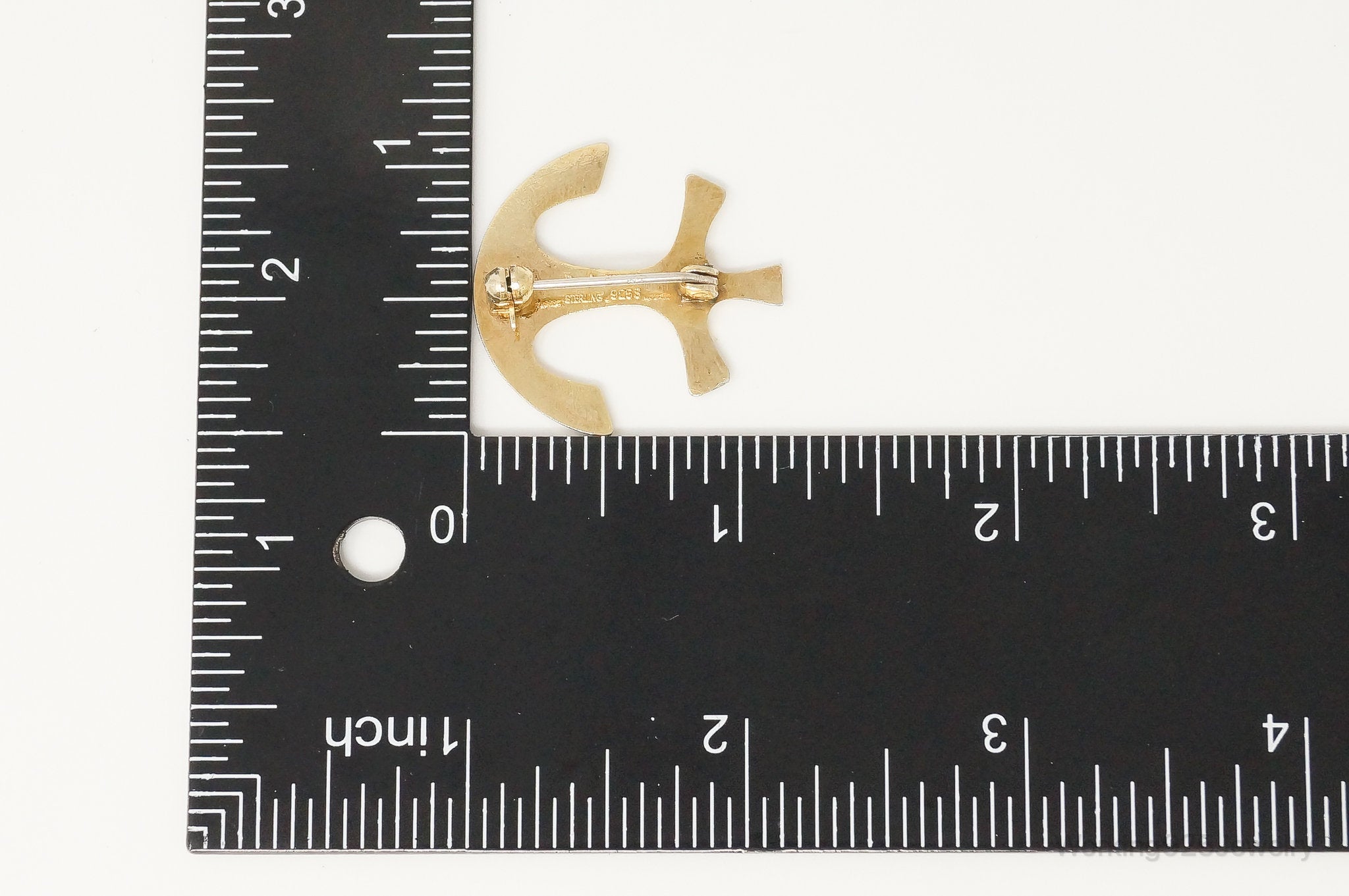 VTG David Andersen White Enamel Gold Vermeil Sterling Silver Anchor Brooch Pin