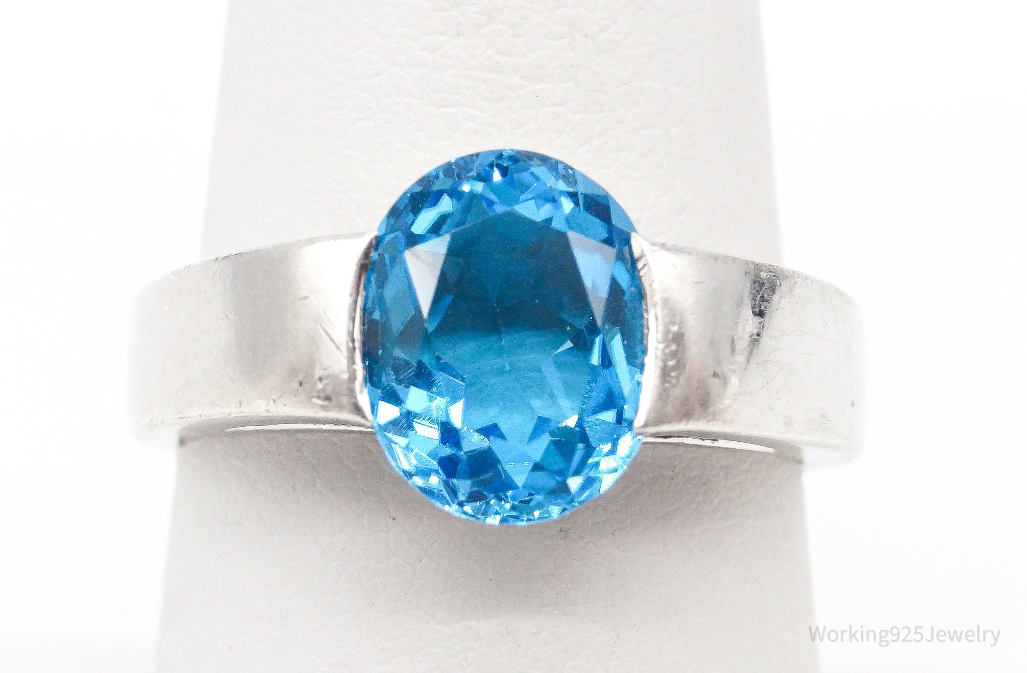 Vintage Blue Topaz Sterling Silver Ring - Size 7.25