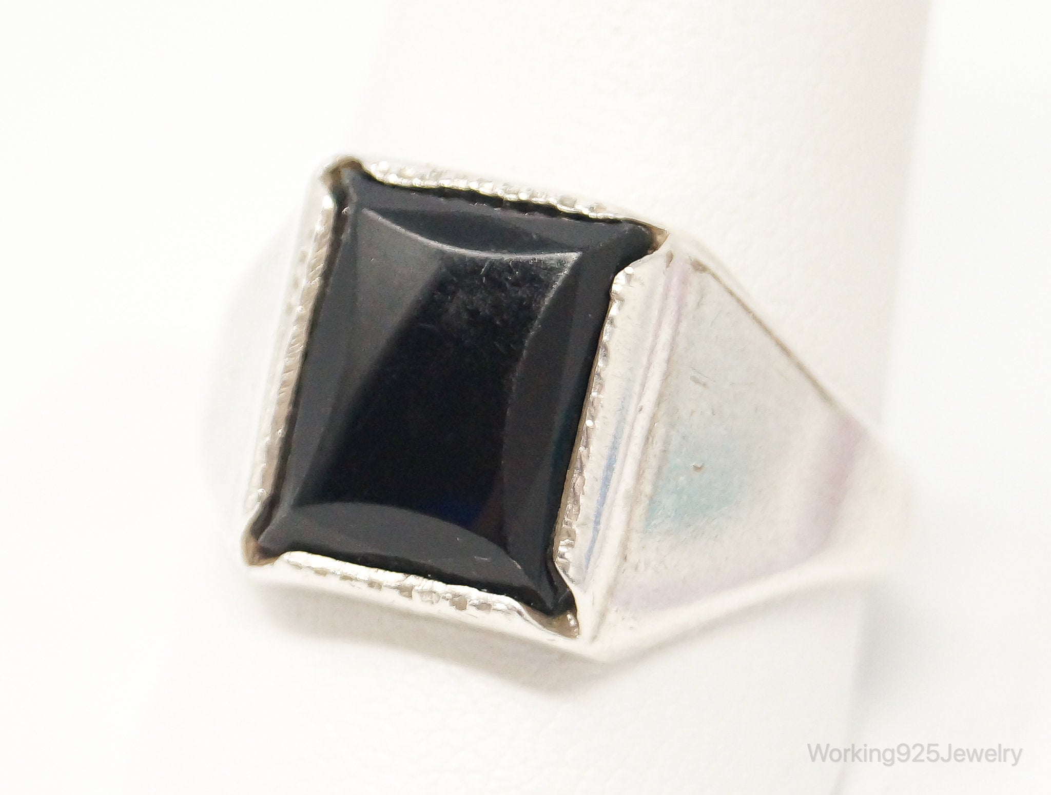 Vintage Designer WM Co Black Onyx Sterling Silver Ring - Size 11.5