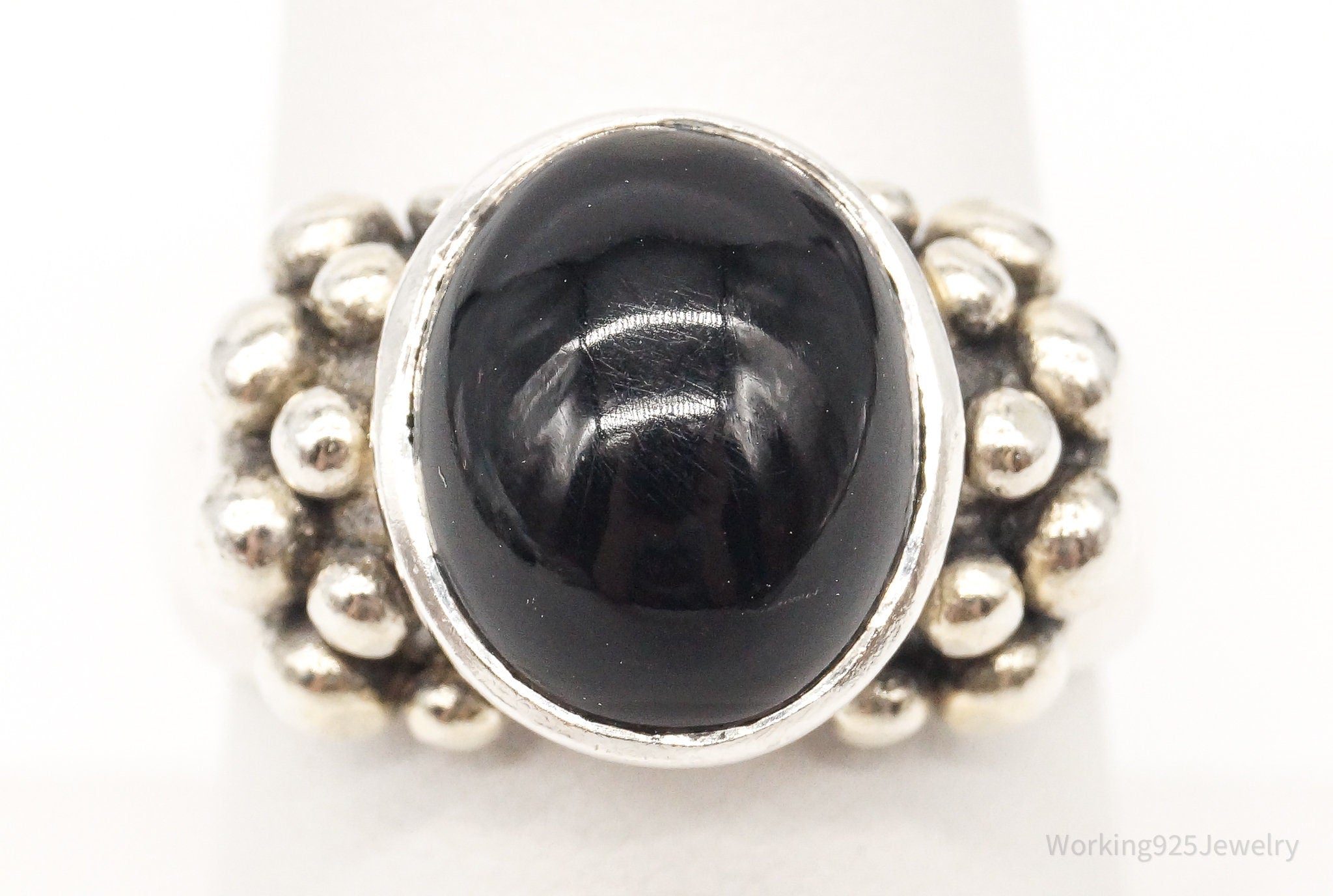 Vintage Black Onyx Sterling Silver Ring - Size 8