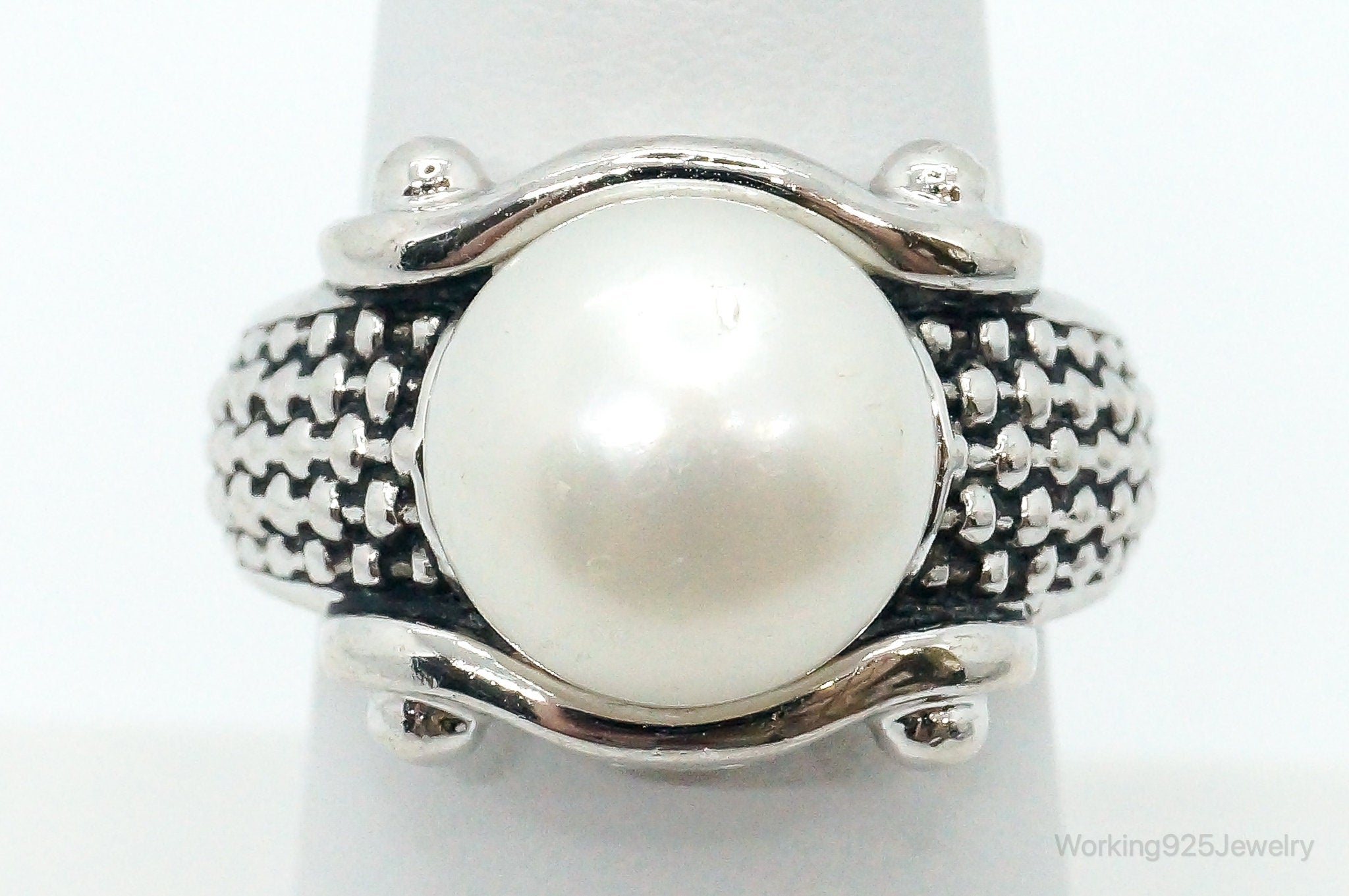 Vintage Faux Pearl Sterling Silver Ring - Size 7