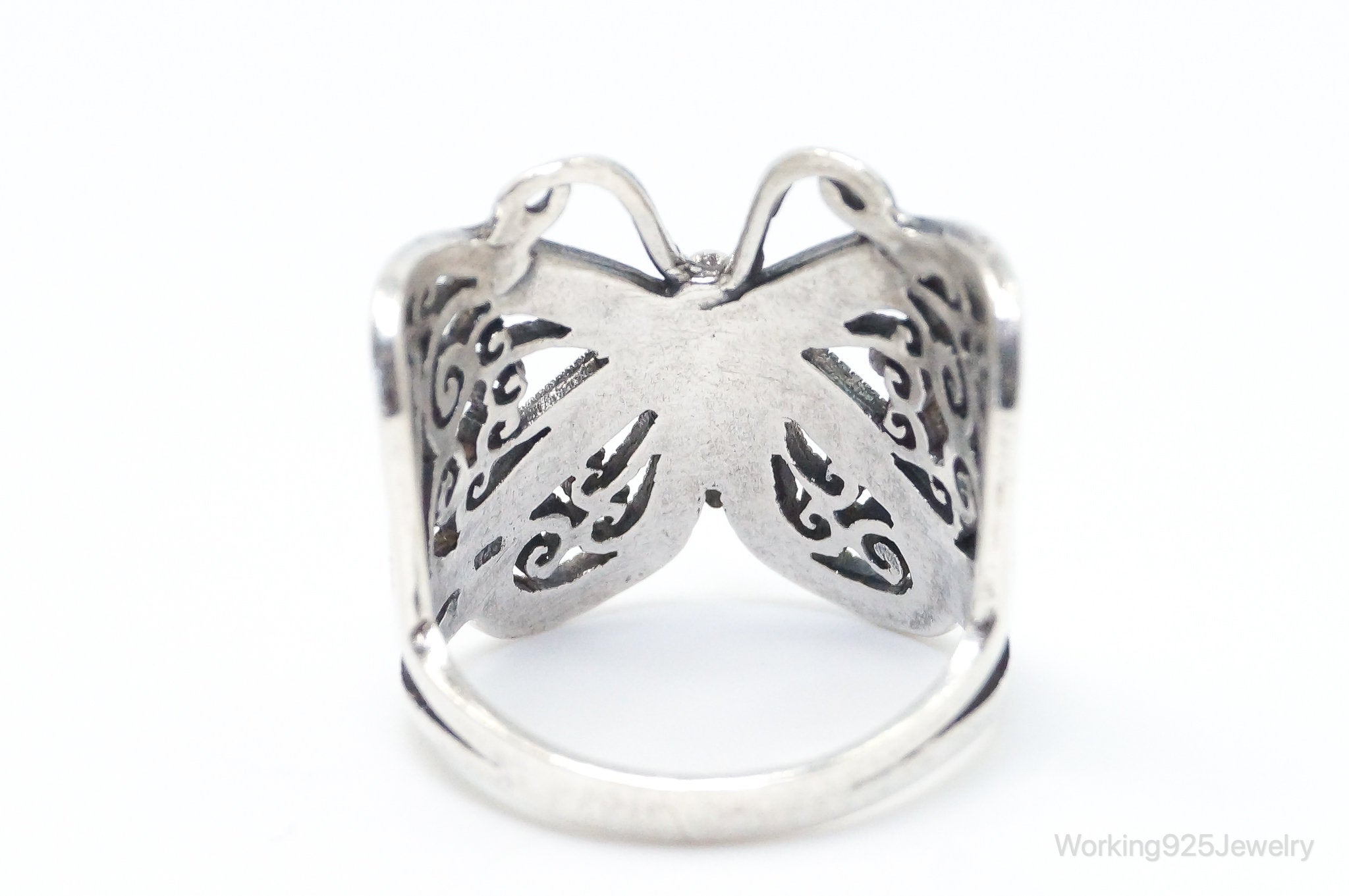 Vintage Butterfly Scroll Sterling Silver Ring - Size 8.75