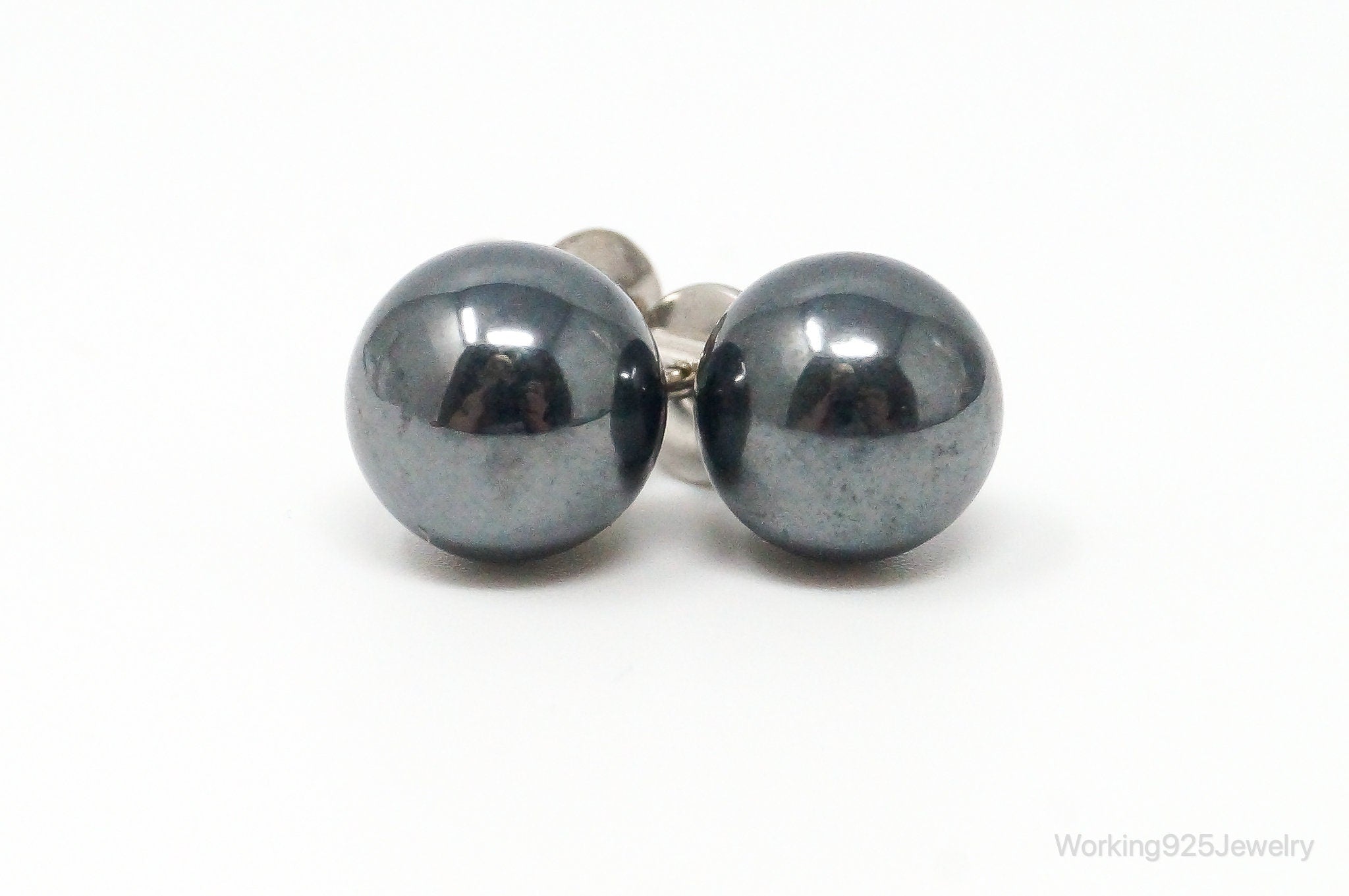 Vintage Hematite Sphere Sterling Silver Earrings