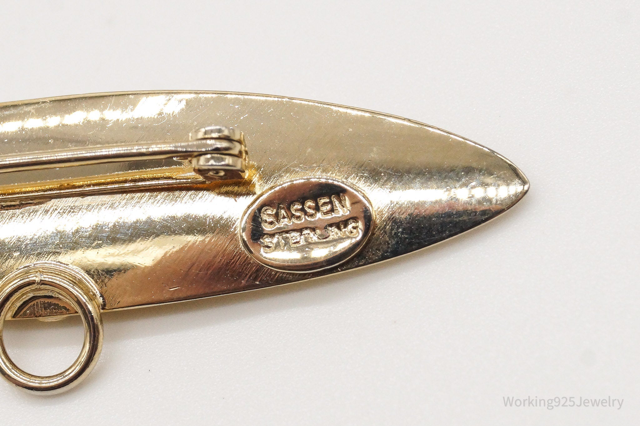 1940s Vintage Designer Sassen Gold Vermeil Sterling Silver Brooch Pin