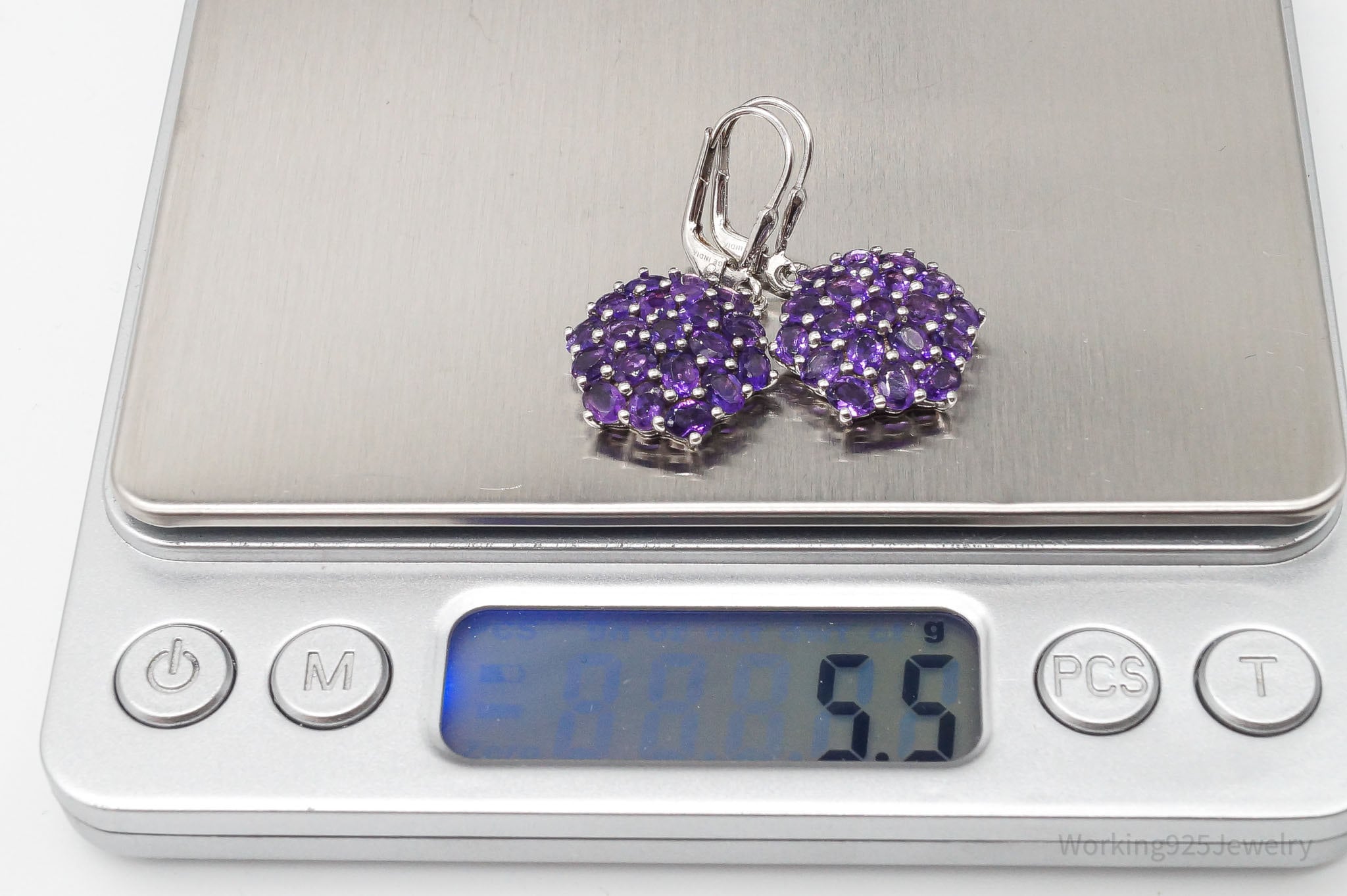 Vintage Designer GE Amethyst Dangle Sterling Silver Earrings