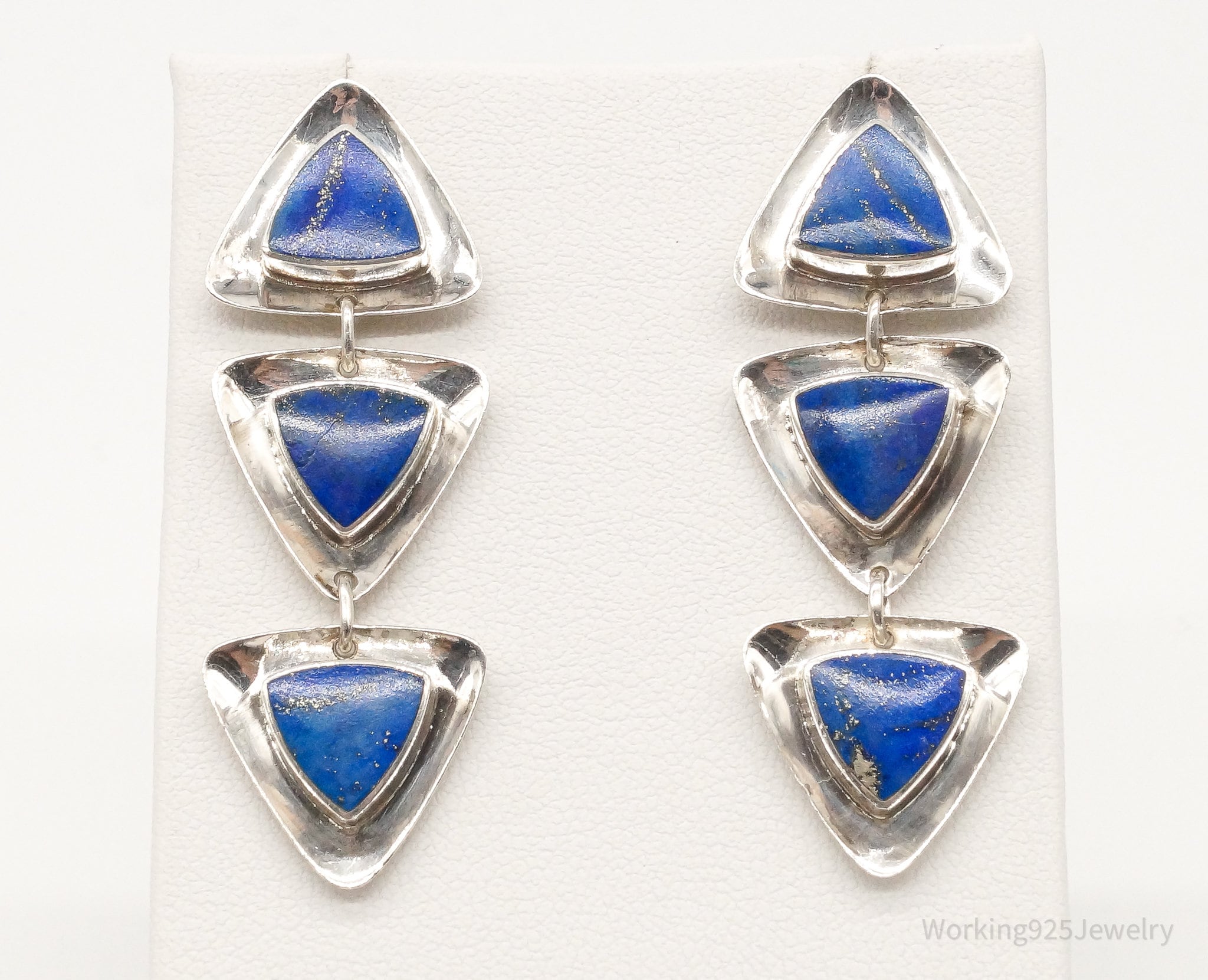 Vintage Designer Boma Lapis Lazuli Sterling Silver Earrings