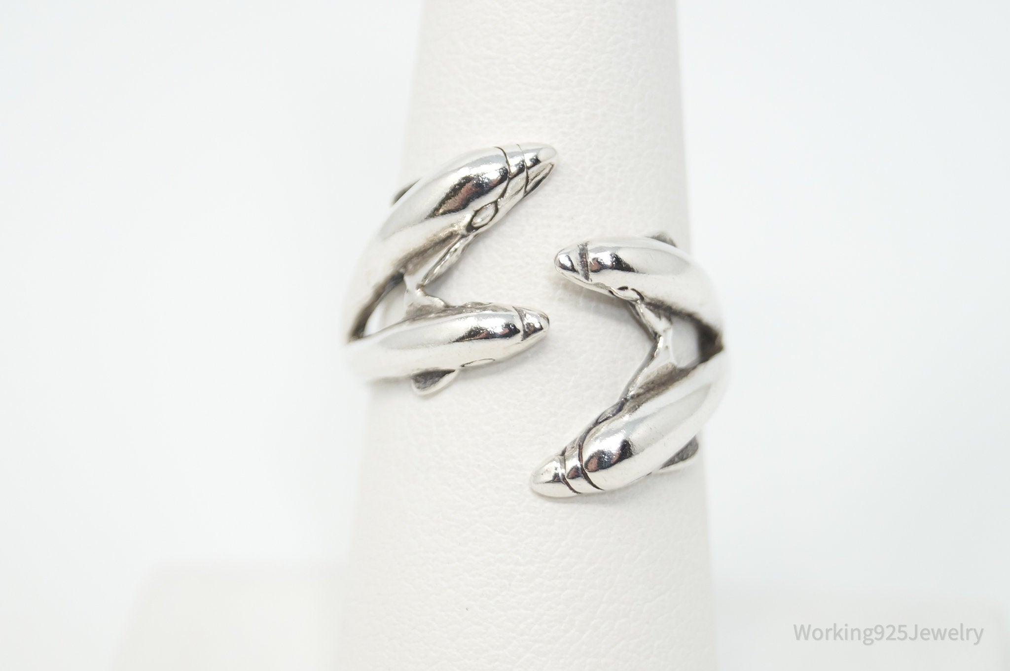 Vintage Dolphins Sterling Silver Wrap Adjustable Ring - Sz 7