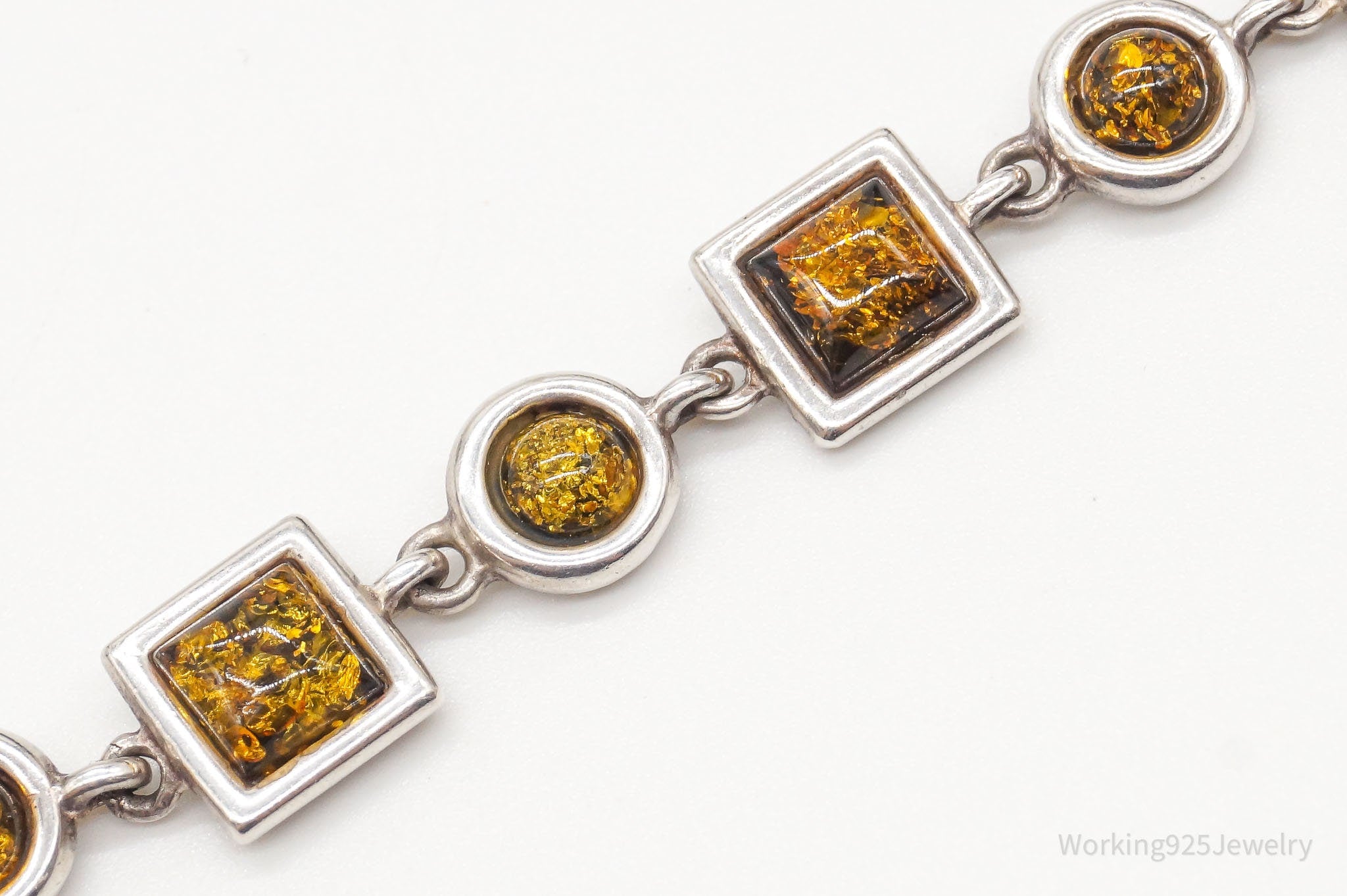 Vintage Amber Modernist Sterling Silver Bracelet