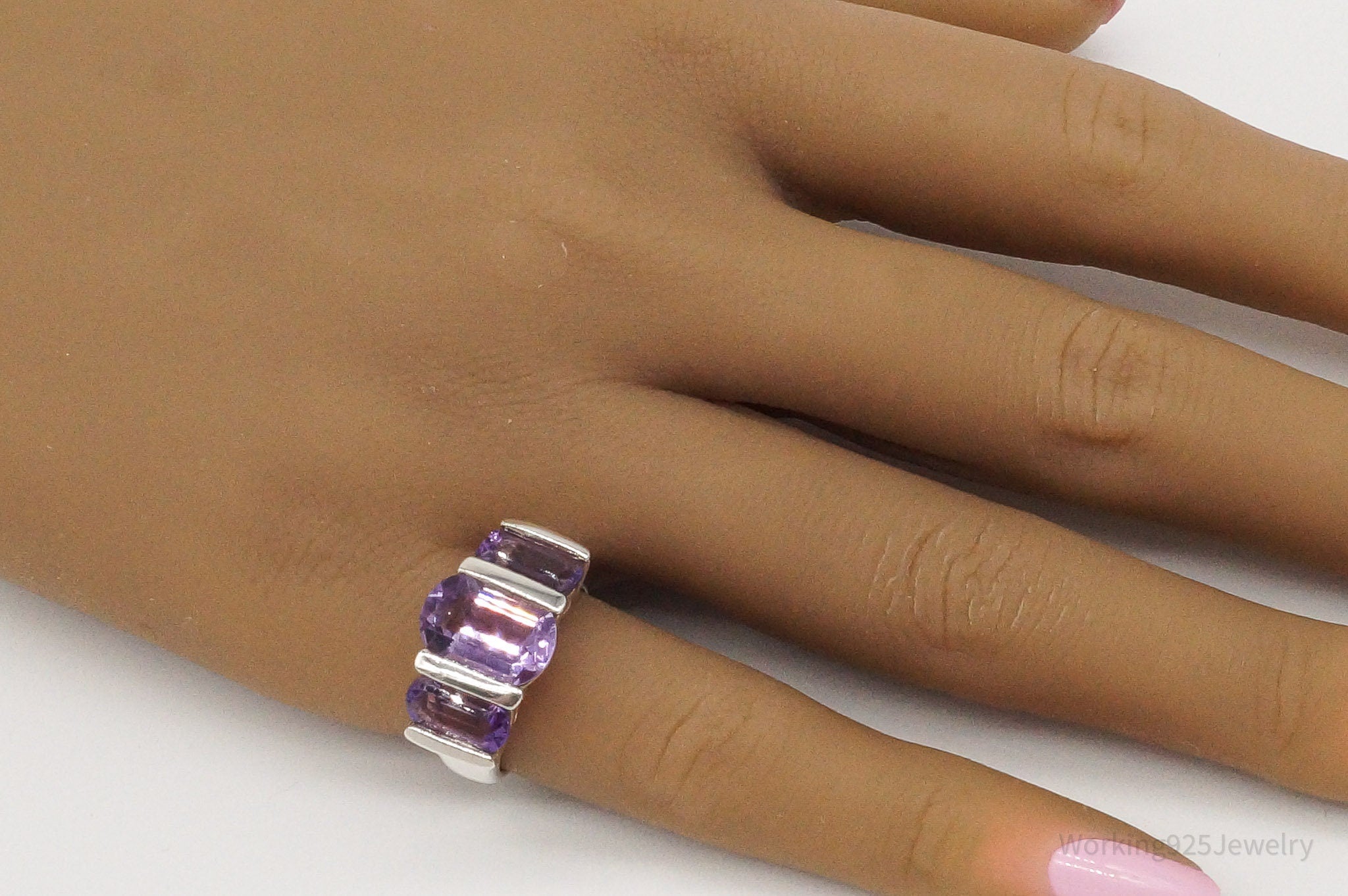 Vintage Amethyst Sterling Silver Ring - Size 6