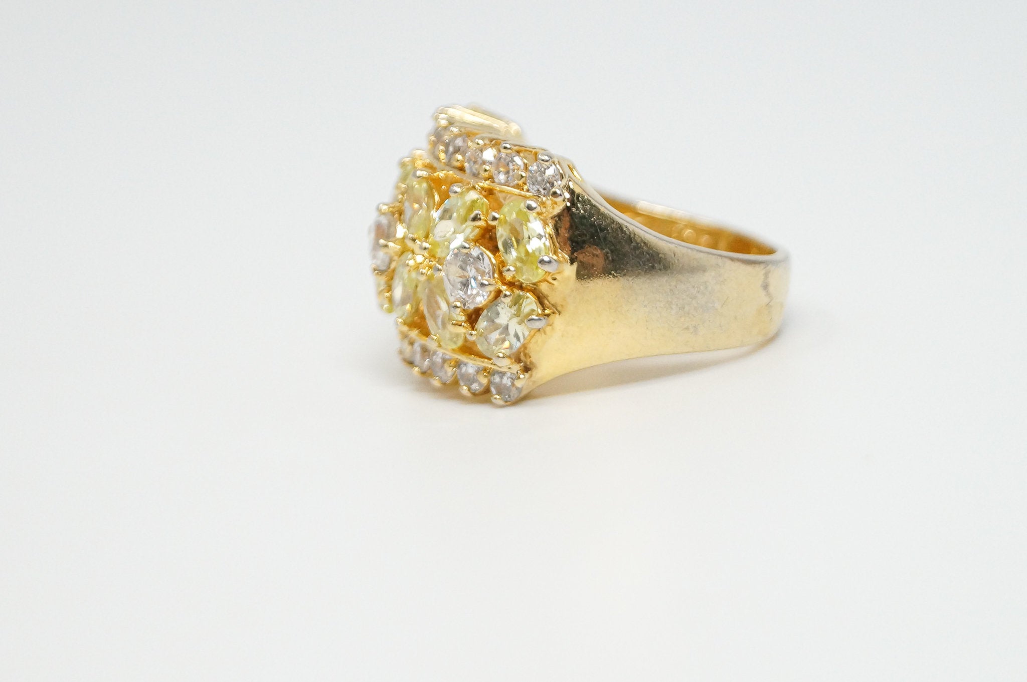 Vintage Designer Citrine Cz Gold Vermeil Statement Ring Sterling Silver -Sz 7.75