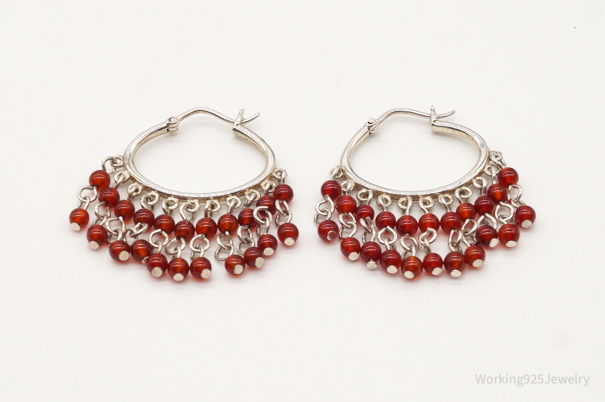 Vintage Carnelian Sterling Silver Hoop Earrings