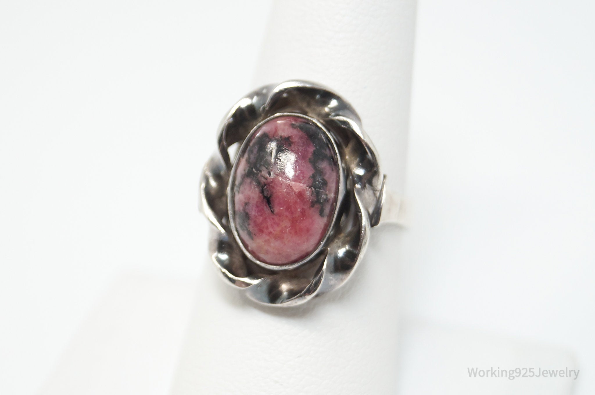 RARE ATG HANDARBEN Rhodonite 830S Silver Ring - Sz 8