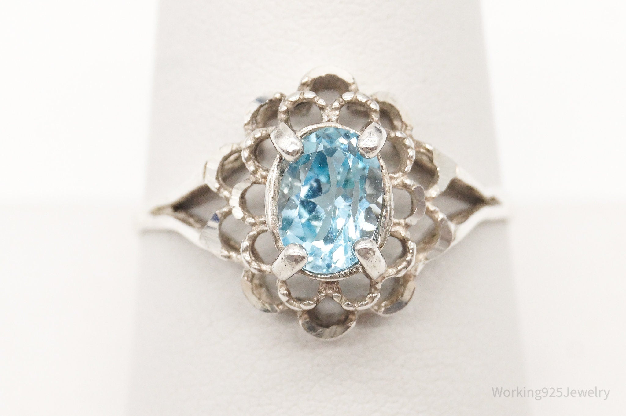 Vintage Blue Topaz Sterling Silver Ring - Size 9.5