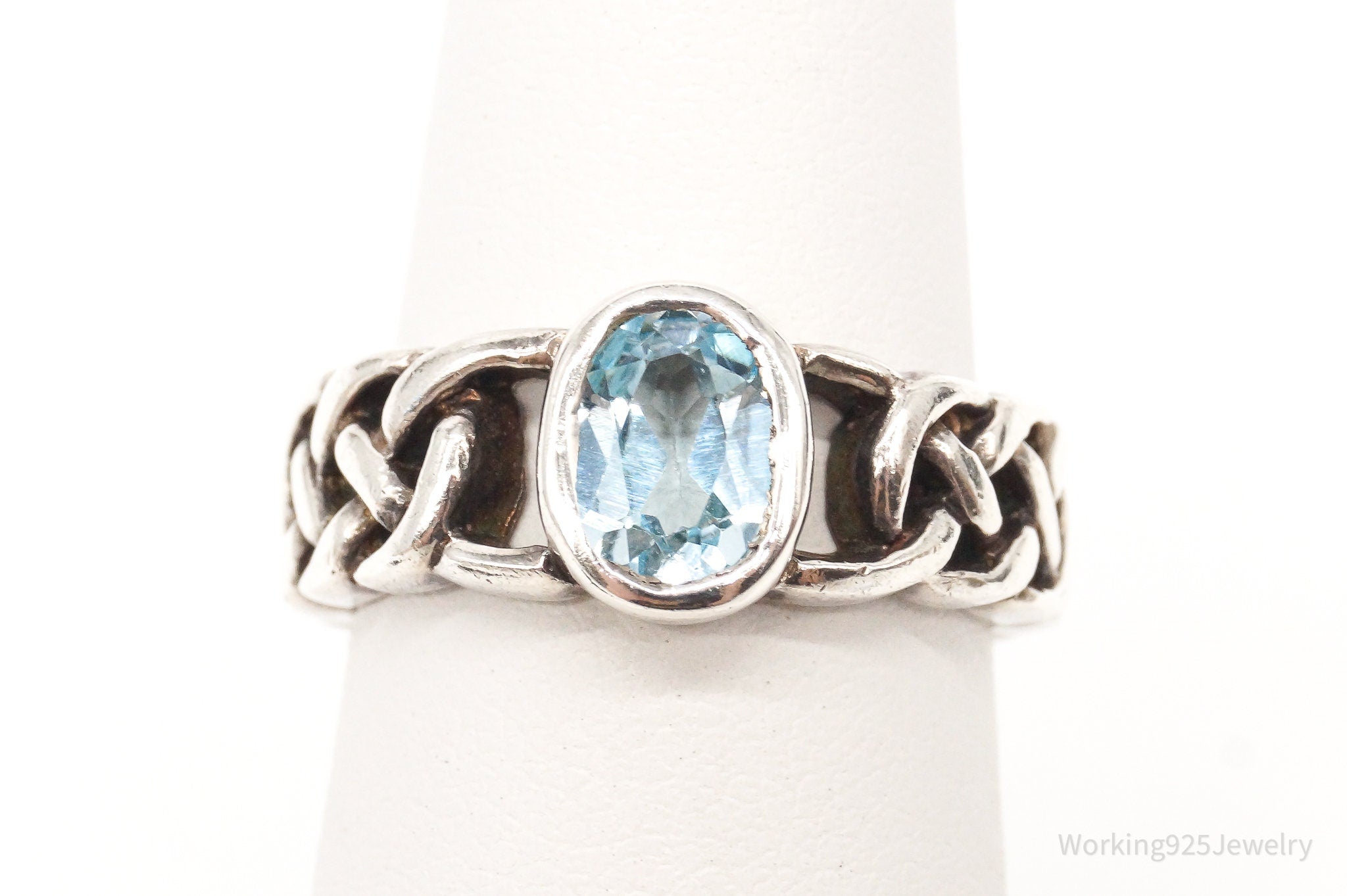 Vintage Blue Topaz Celtic Knot Sterling Silver Ring - Size 5.75