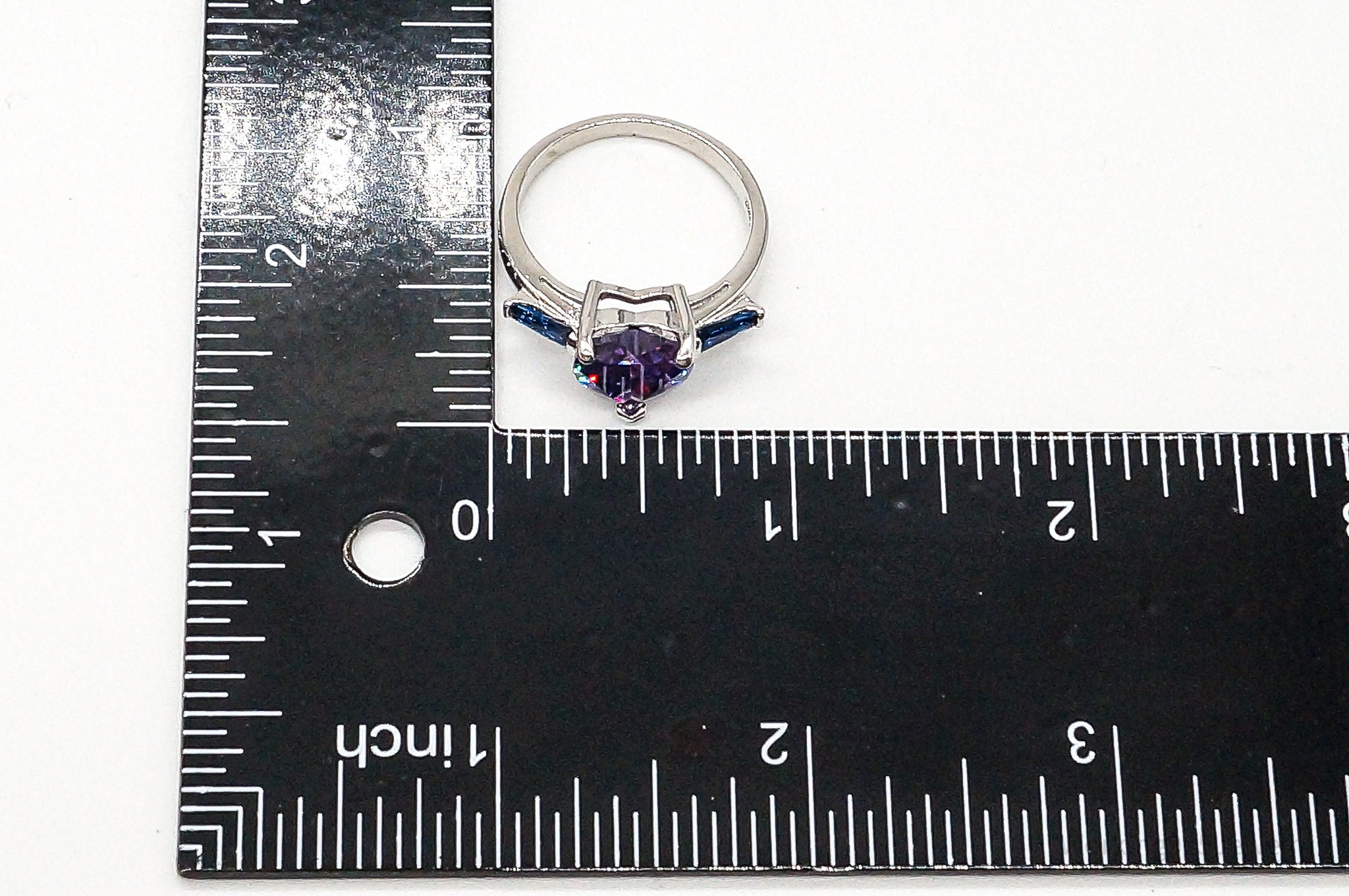 Amethyst Heart Lab Sapphire Sterling Silver Ring - Size 9.75