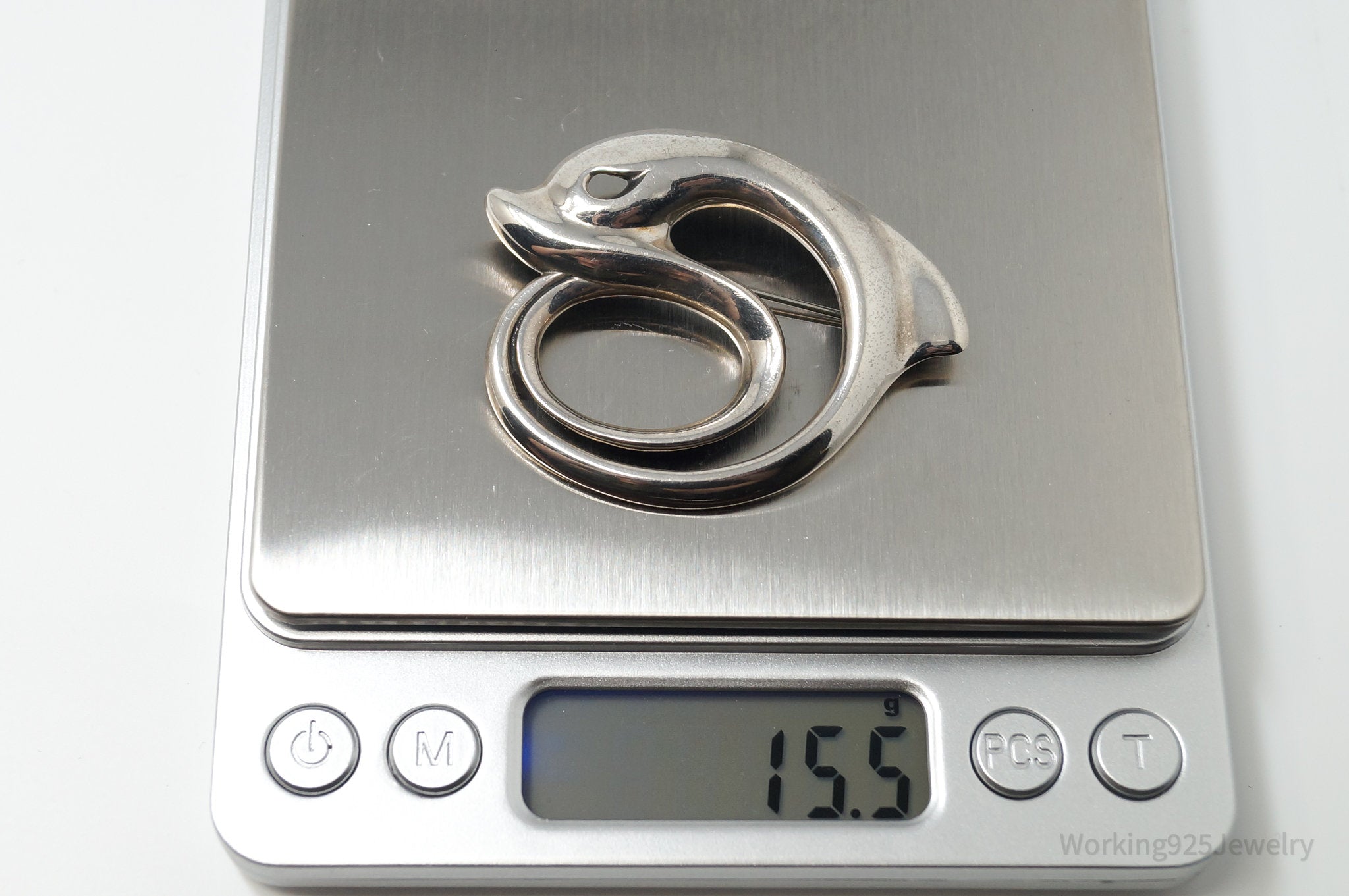 Vintage Designer KABANA Dolphin Sterling Silver Brooch Pin