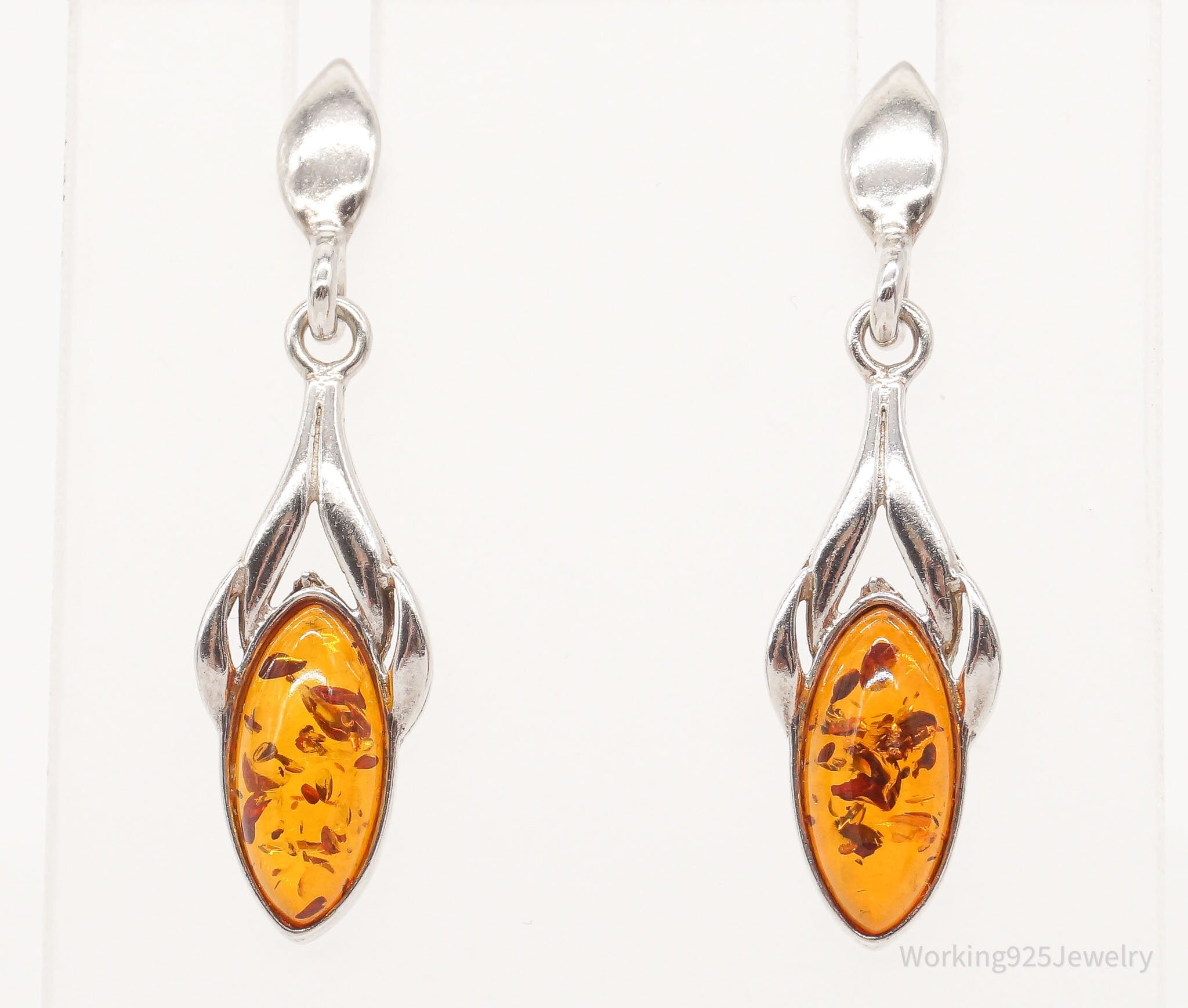 Vintage Amber Modernist Sterling Silver Earrings