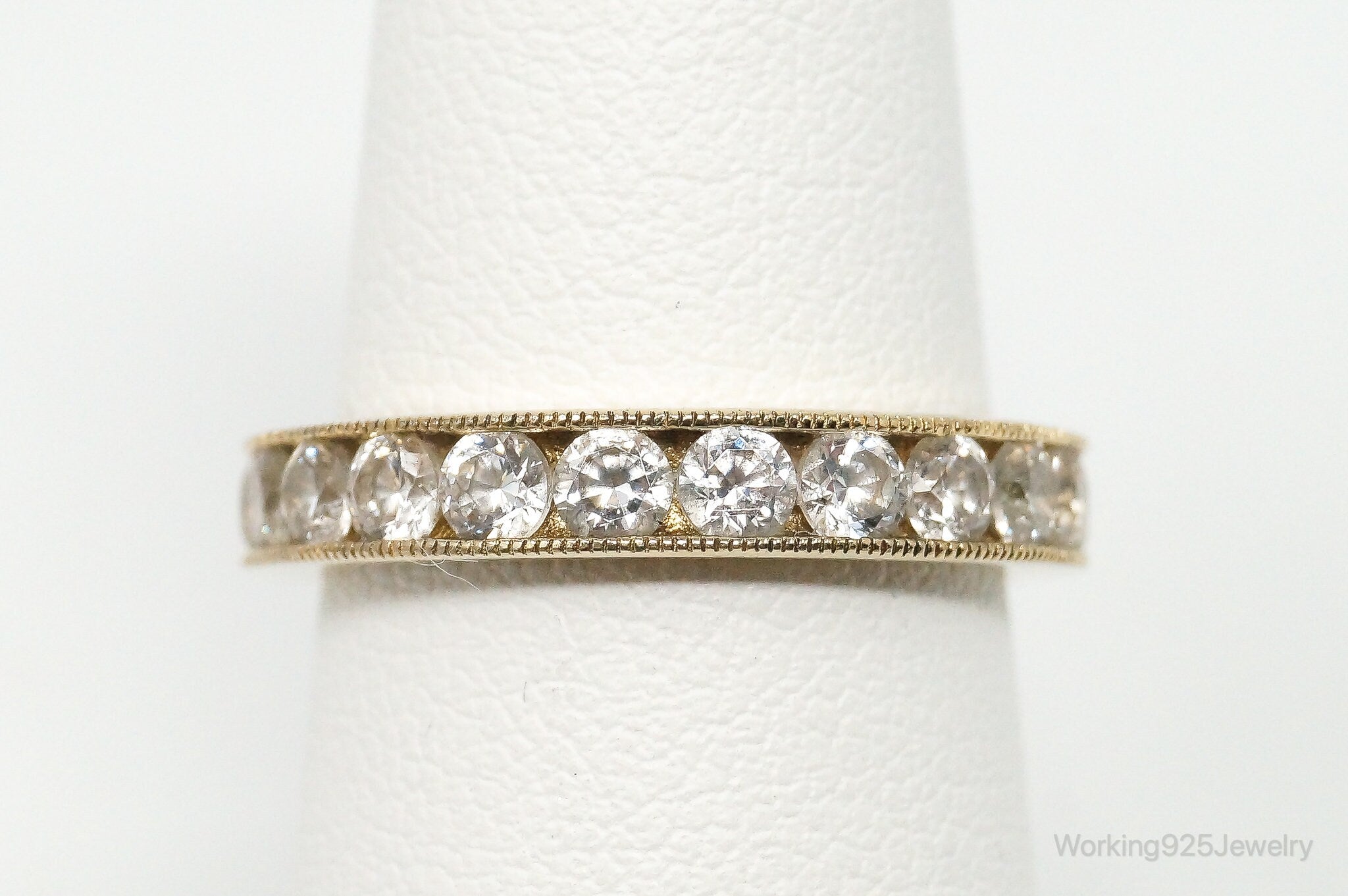 Vintage Cubic Zirconia Gold Vermeil Sterling Silver Band Ring - Size 6