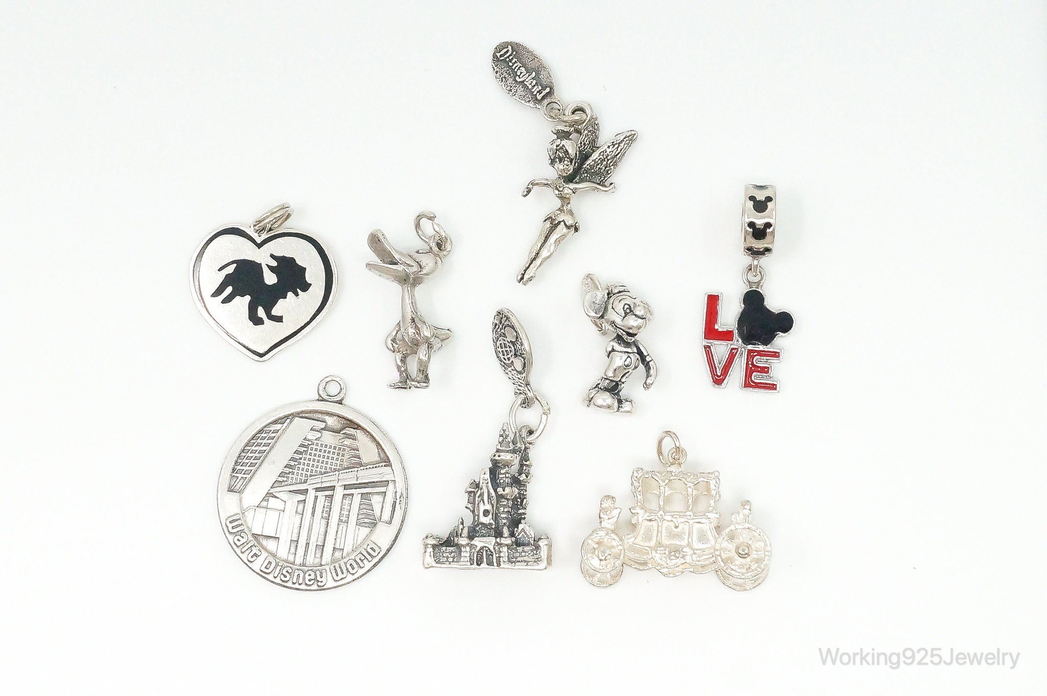 Antique Vintage Walt Disney Land Characters Sterling Silver Charm Lot