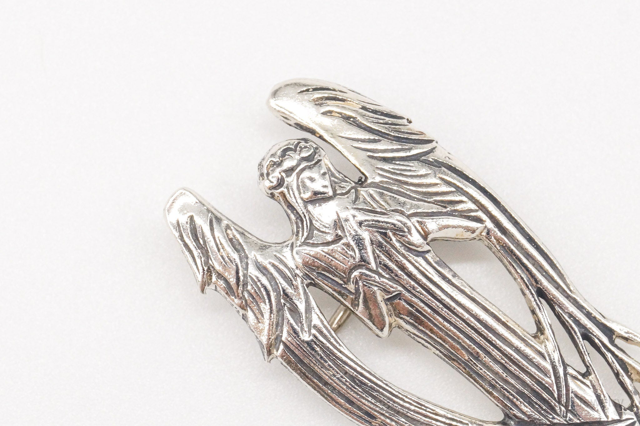 Vintage Designer H&H Angel Praying Sterling Silver Brooch Pin Pendant