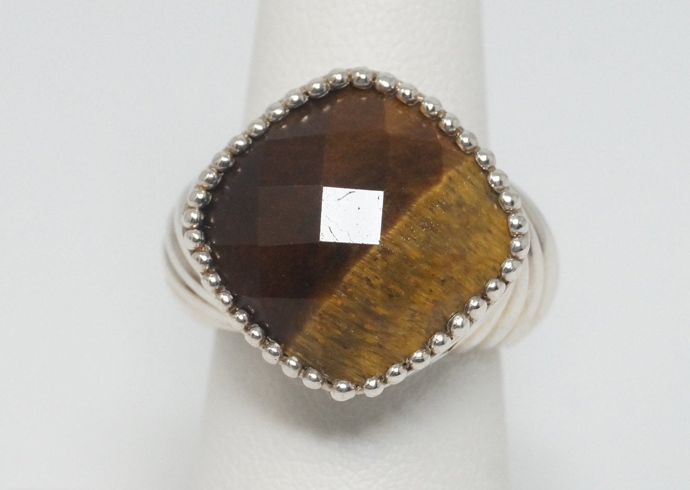 Vintage Designer LT Tigers Eye Cable Sterling Silver Ring - Size 7