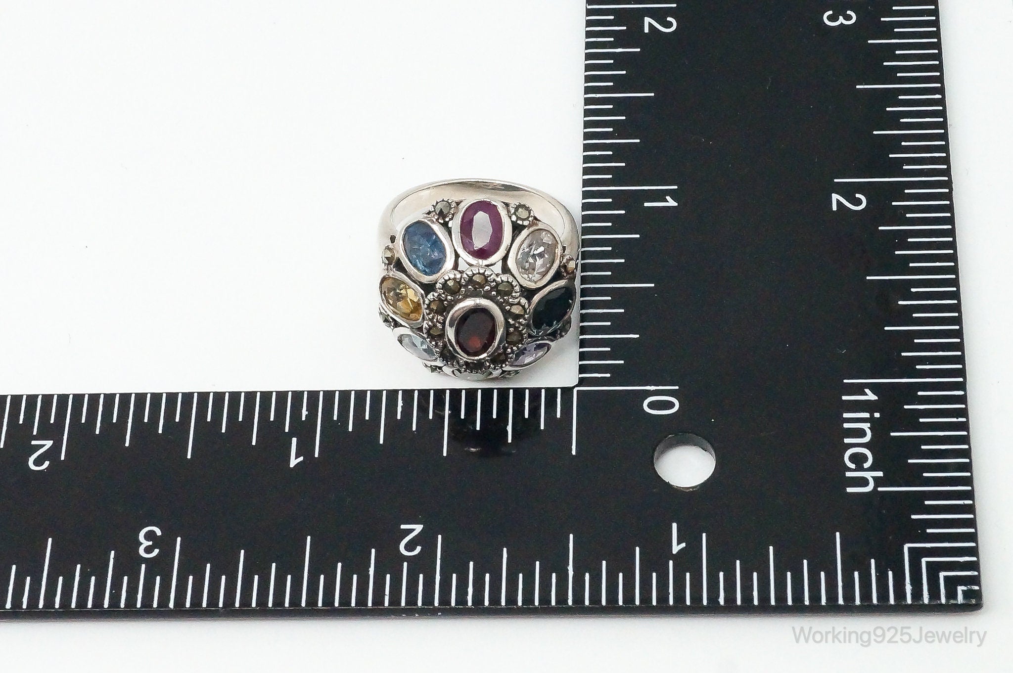 Vintage Designer SX Multi Gem Art Deco Sterling Silver Ring - Size 7