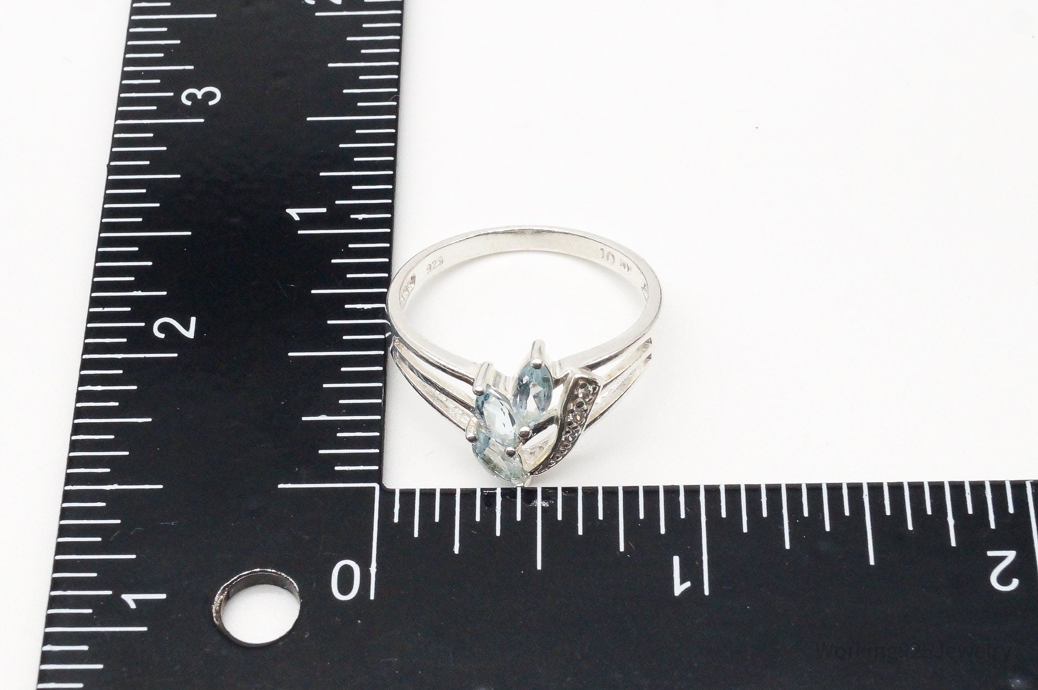 Vintage Designer NV Blue Topaz Cubic Zirconia Sterling Silver Ring - Size 10