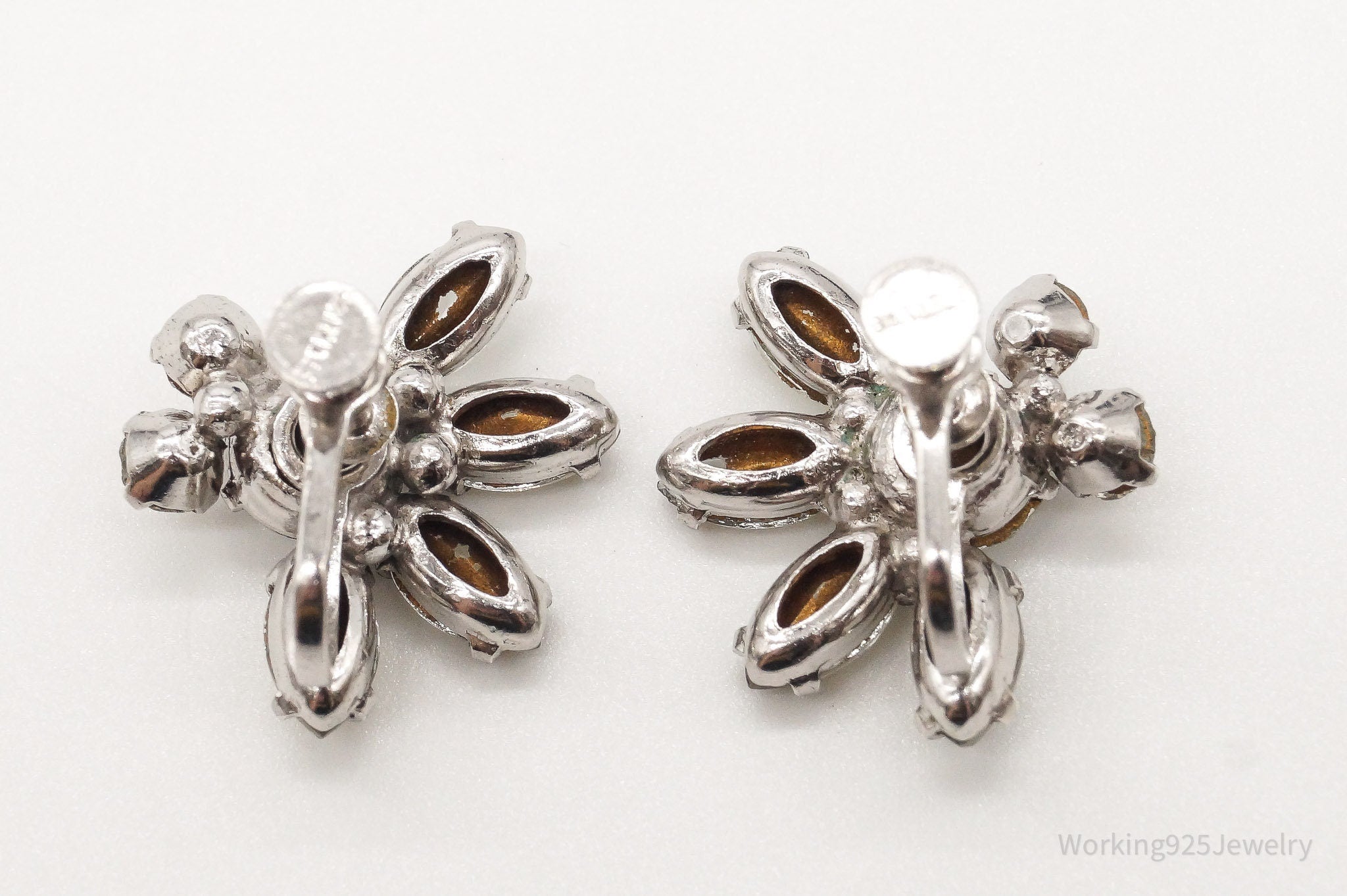 Vintage 1940s Art Deco Rhinestone Sterling Silver Screw Back Earrings